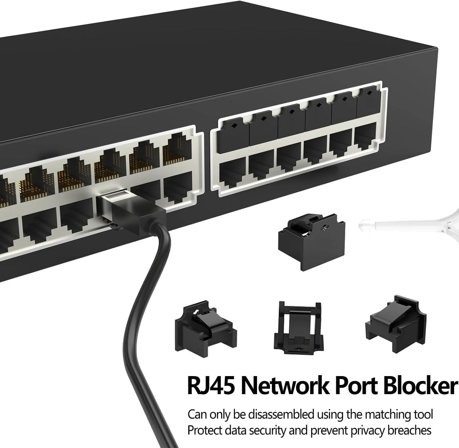 ۱۲ عدد قفل پورت RJ45 با ۱ کلید، مسدود کننده گرد و غبار پورت RJ45 قفل شونده، درپوش محافظ پورت مادگی RJ45، سازگار با دستگاه های دارای پورت RJ45 (مشکی)
