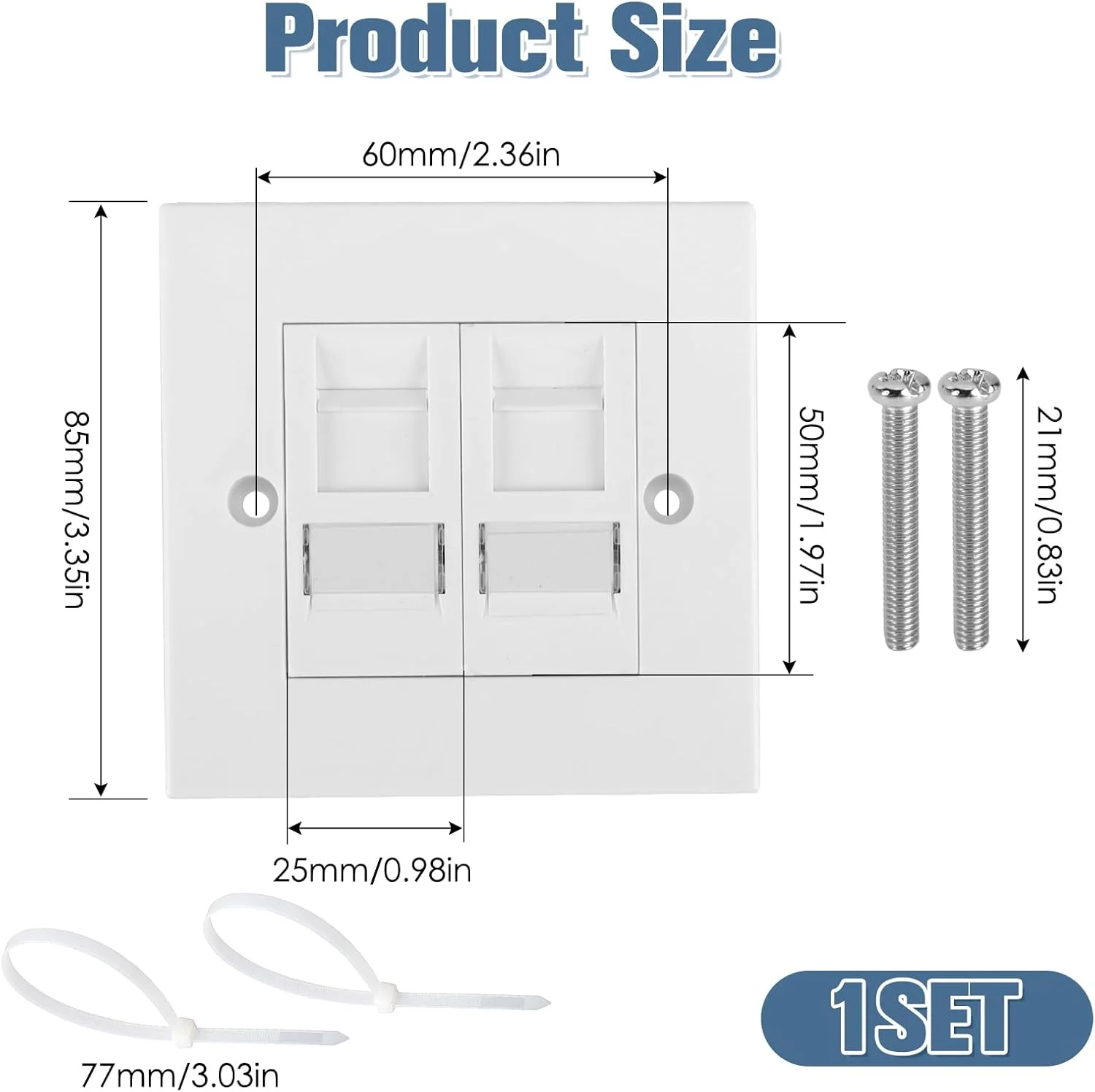 صفحه دیواری دو پورت اترنت Sakerr RJ45 شبکه Cat6، سفید، 8.5x8.5 سانتی متر، نصب با پیچ، پرداخت شده، 1 عدد