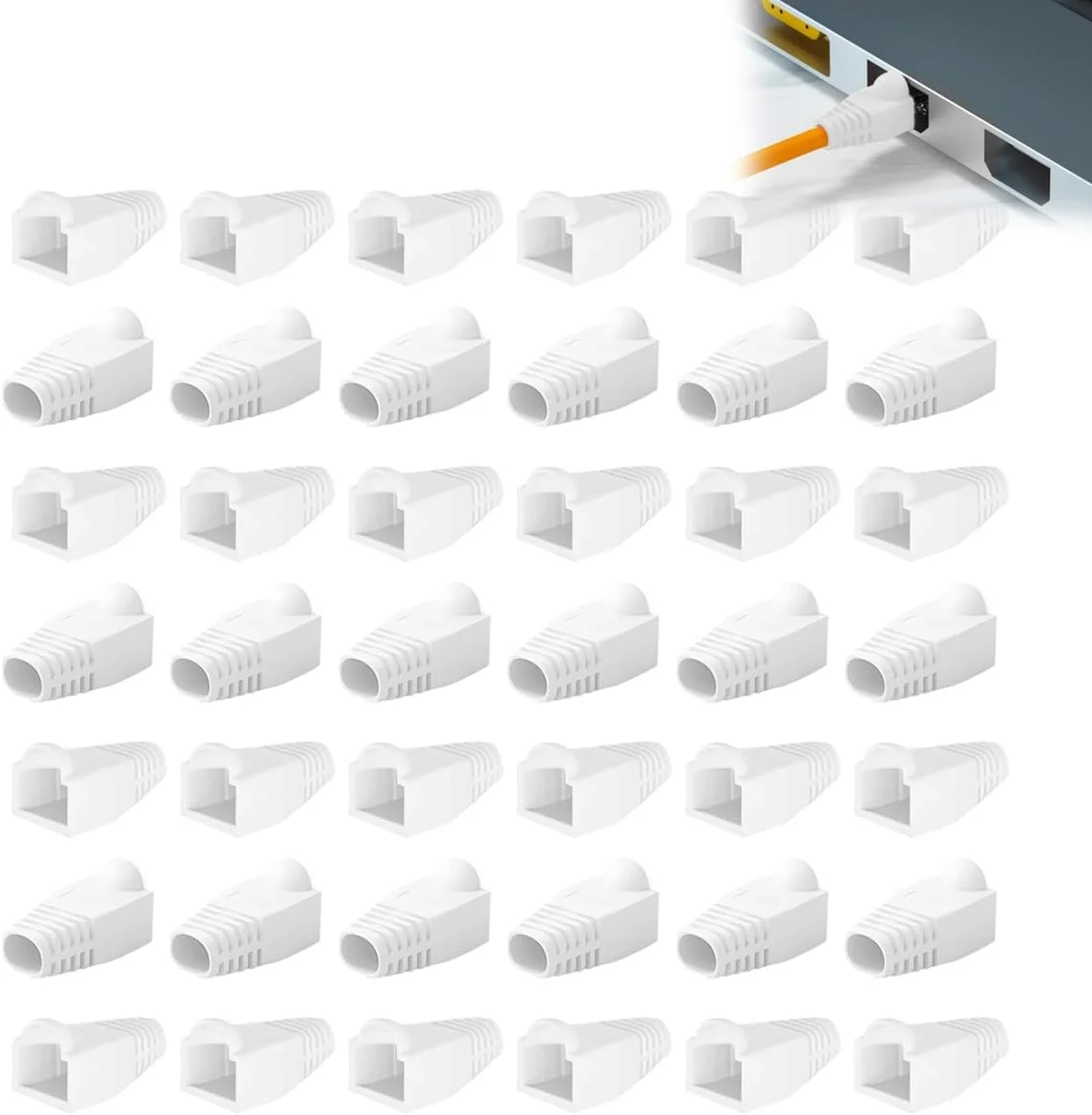 کاور محافظ کابل شبکه RJ45 مدل Cat5e Cat6 SYOSI، بسته 50 عددی، روکش پلاستیکی نرم PVC برای کابل شبکه اترنت با قطر 8 میلی متر، محافظ کابل و کانکتور