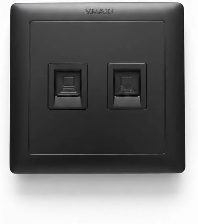 صفحه دیواری شبکه V.MAXI با دو پورت RJ45، مشکی، طراحی مدرن، سوکت داده اترنت - تصویر 2