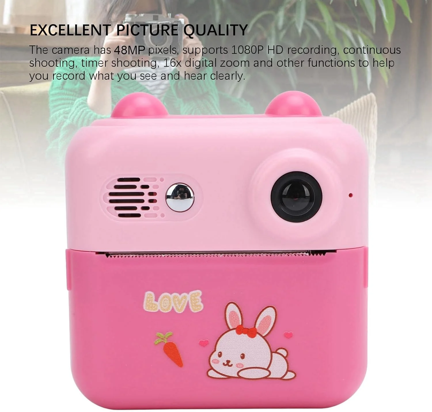 دوربین فوری چاپ RIZGHWOY 50MP 1080P با صفحه نمایش 2.4 اینچی و باتری بادوام، دوربین چاپ فوری جمع و جور برای علاقه مندان به عکاسی (رزی)