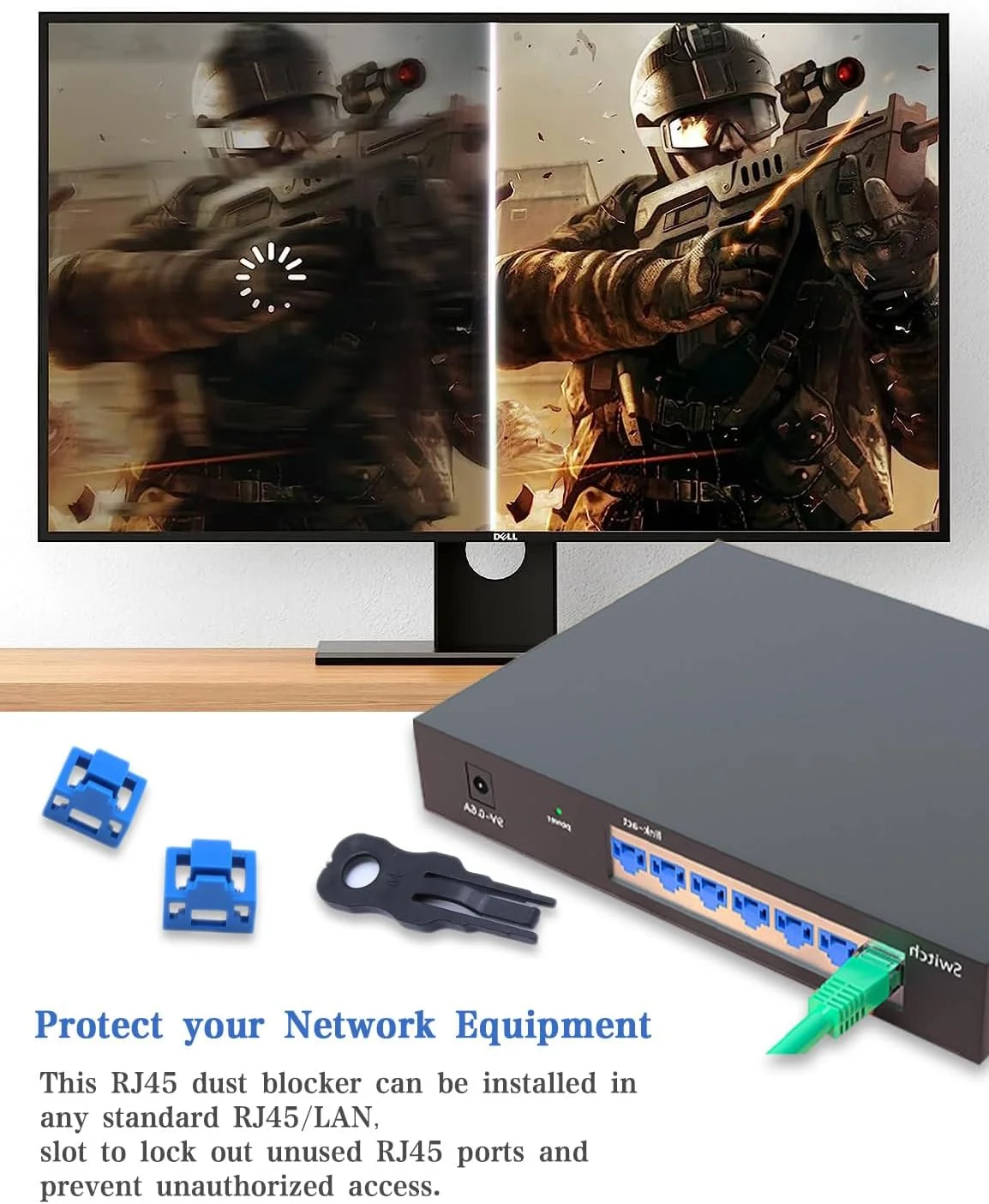 قفل پورت RJ45 زوئراکس 100 عددی با 10 کلید، مسدود کننده پورت/گرد و غبار RJ45، درپوش محافظ پورت مادگی RJ45 (آبی)