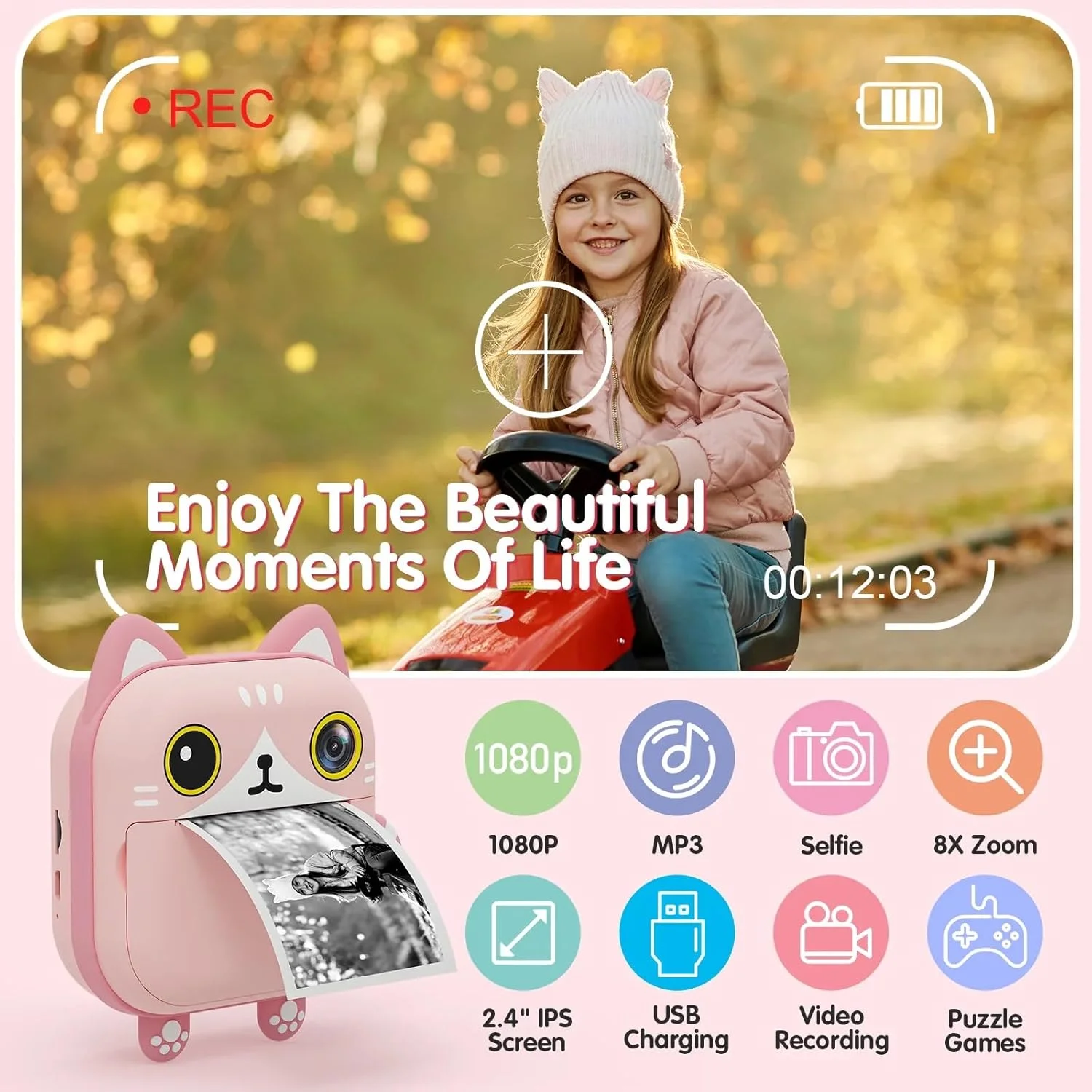 دوربین چاپ فوری کودکانه Rebel by Renascence Kids، دوربین مینی حرارتی چاپگر، کارت حافظه 32 گیگابایتی، صفحه نمایش 2.4 اینچی، فیلمبرداری 1080P HD، عکس 48 مگاپیکسلی، دوربین دوگانه، شامل 2 رول (گربه صورتی) دوربین چاپ فوری کودکانه Rebel by Renascence Kids، دوربین مینی حرارتی چاپگر، کارت حافظه 32 گیگابایتی، صفحه نمایش 2.4 اینچی، فیلمبرداری 1080P HD، عکس 48 مگاپیکسلی، دوربین دوگانه، شامل 2 رول (گربه صورتی)