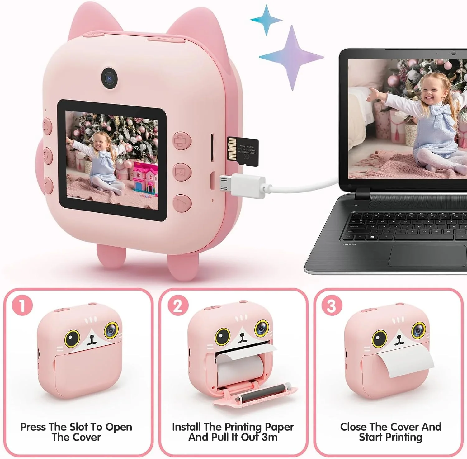 دوربین چاپ فوری کودکانه Rebel by Renascence Kids، دوربین مینی حرارتی چاپگر، کارت حافظه 32 گیگابایتی، صفحه نمایش 2.4 اینچی، فیلمبرداری 1080P HD، عکس 48 مگاپیکسلی، دوربین دوگانه، شامل 2 رول (گربه صورتی) دوربین چاپ فوری کودکانه Rebel by Renascence Kids، دوربین مینی حرارتی چاپگر، کارت حافظه 32 گیگابایتی، صفحه نمایش 2.4 اینچی، فیلمبرداری 1080P HD، عکس 48 مگاپیکسلی، دوربین دوگانه، شامل 2 رول (گربه صورتی)