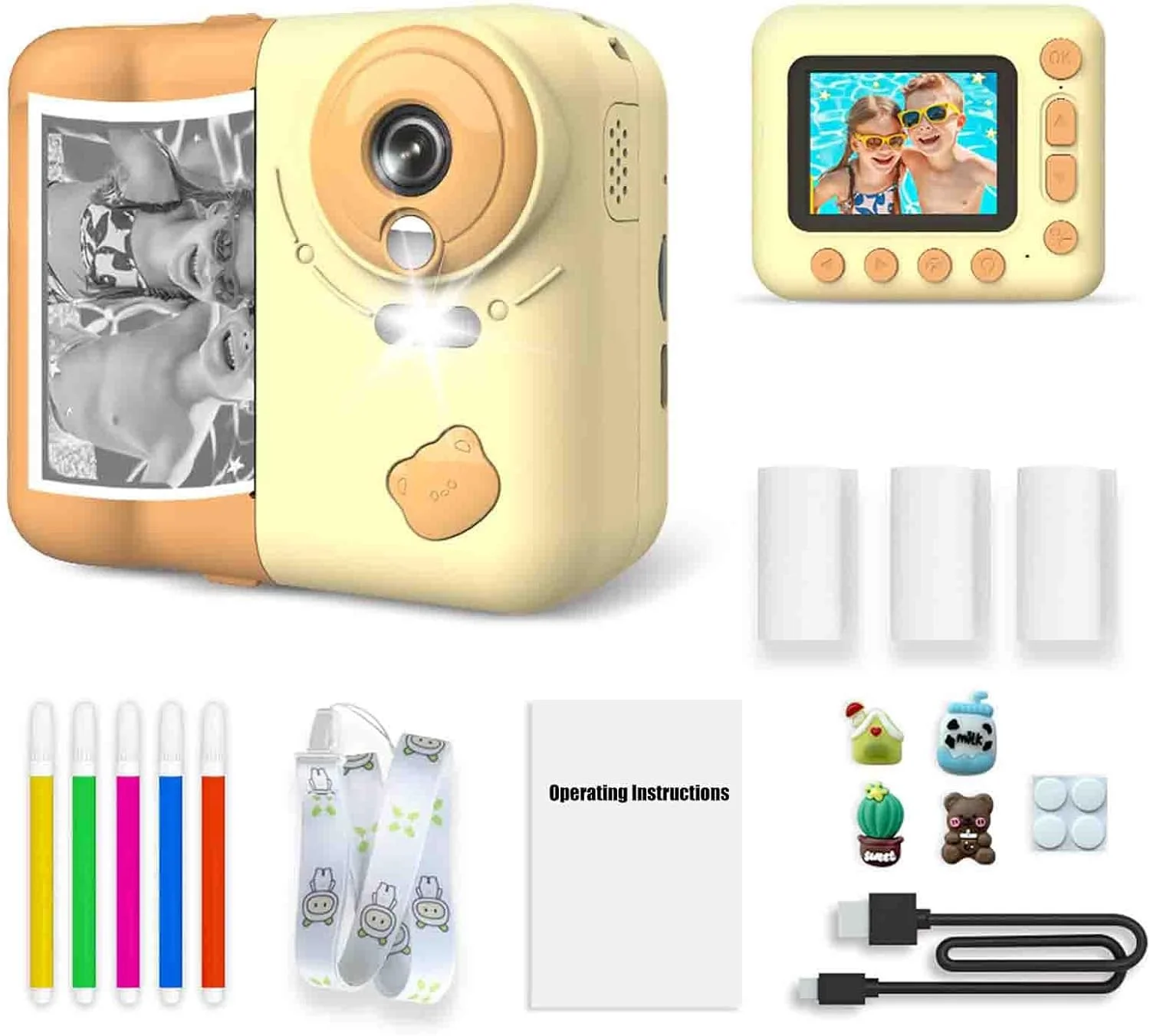 دوربین چاپ فوری هوزای Snapalette، دوربین چاپ فوری هوزای، دوربین چاپ فوری کودکانه، دوربین دیجیتال چاپ فوری عکس رنگی 1080p، فیلمبرداری HD 1080p، زوم 10 برابر (D، بدون کارت)