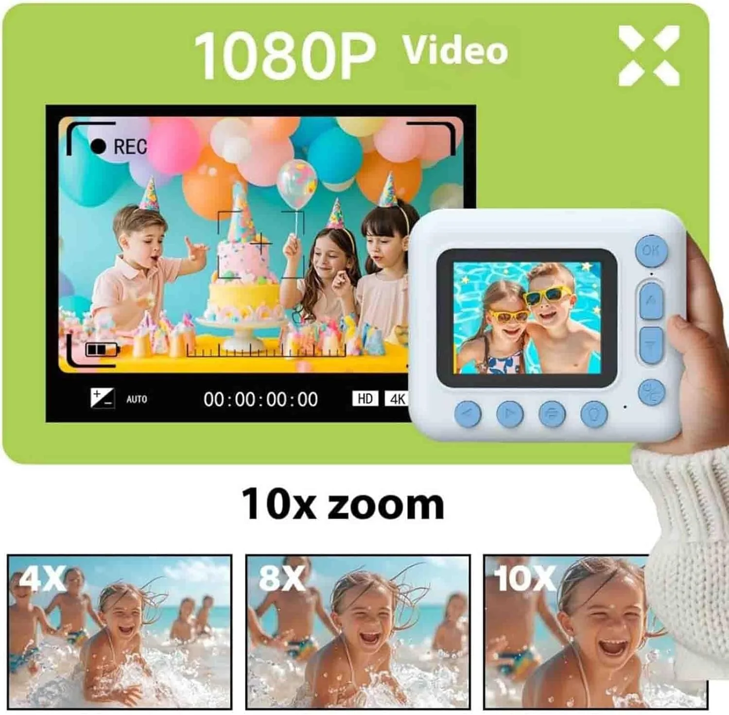 دوربین چاپ فوری هوزای Snapalette، دوربین چاپ فوری هوزای، دوربین چاپ فوری کودکانه، دوربین دیجیتال چاپ فوری عکس رنگی 1080p، فیلمبرداری HD 1080p، زوم 10 برابر (D، بدون کارت)