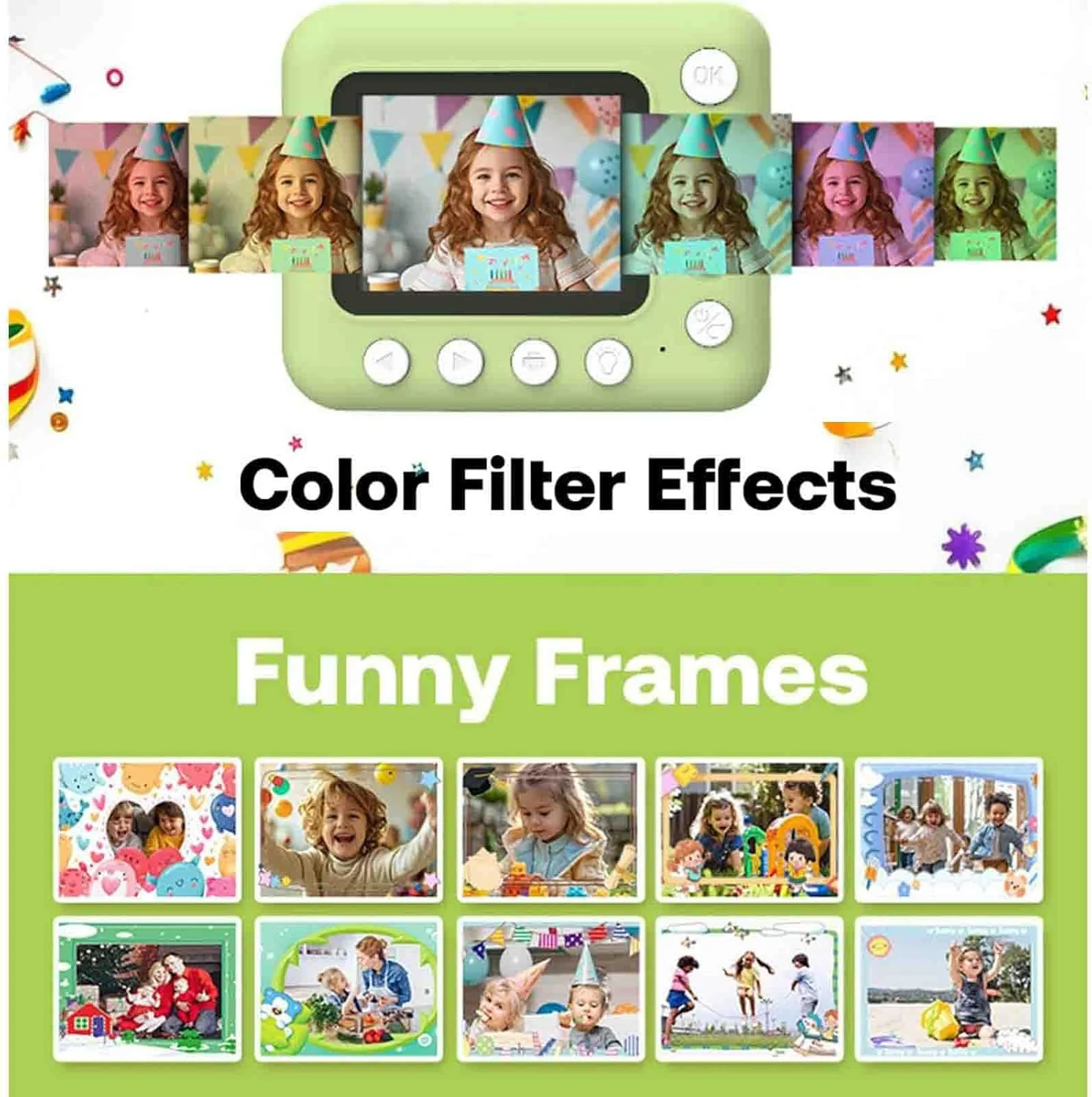 دوربین چاپ فوری هوزای Snapalette، دوربین چاپ فوری هوزای، دوربین چاپ فوری کودکانه، دوربین دیجیتال چاپ فوری عکس رنگی 1080p، فیلمبرداری HD 1080p، زوم 10 برابر (D، بدون کارت)