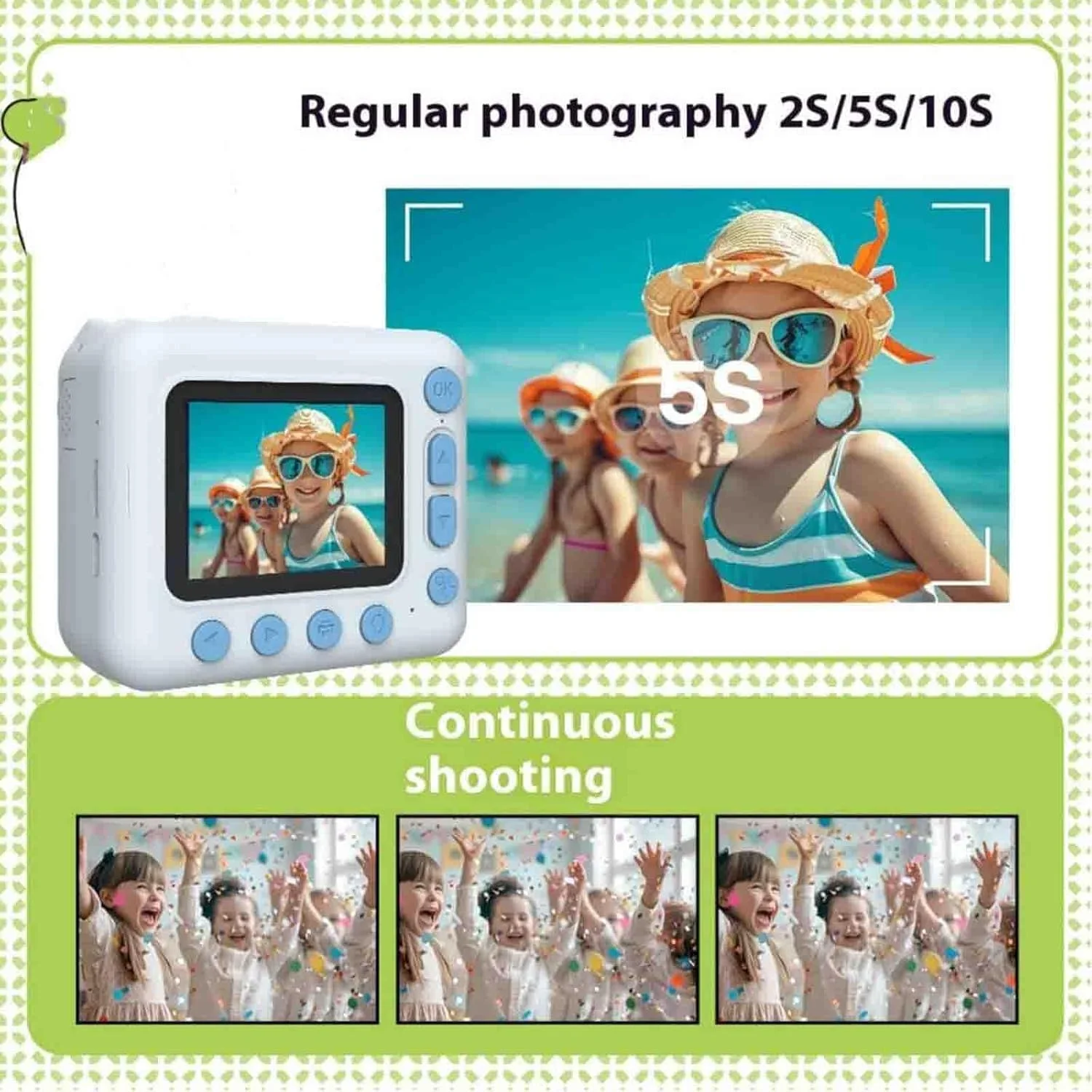 دوربین چاپ فوری هوزای Snapalette، دوربین چاپ فوری هوزای، دوربین چاپ فوری کودکانه، دوربین دیجیتال چاپ فوری عکس رنگی 1080p، فیلمبرداری HD 1080p، زوم 10 برابر (D، بدون کارت)