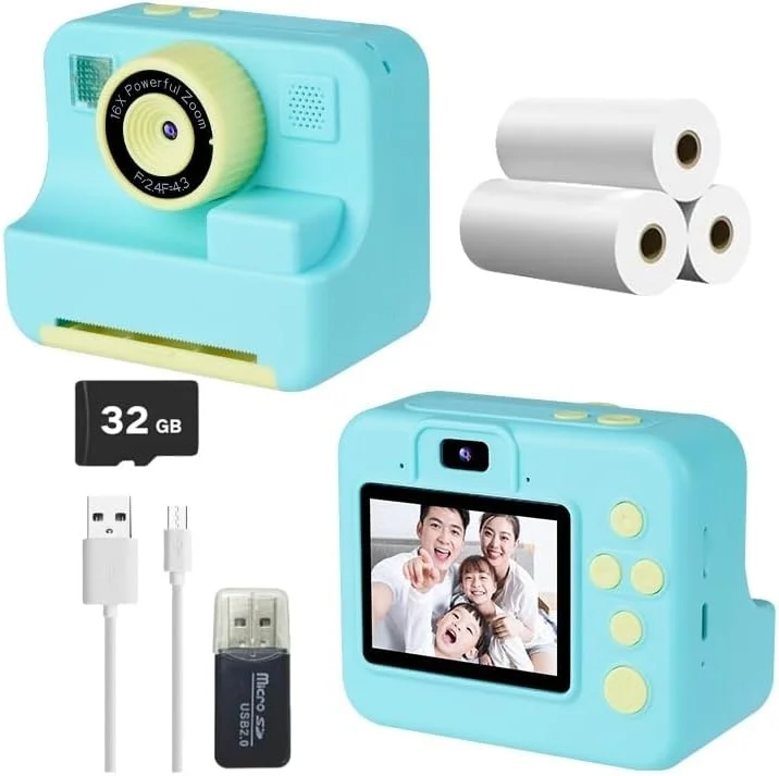 دوربین چاپ فوری برای کودکان، دوربین های فوری کودکانه با صفحه نمایش 2.4 اینچی، هدیه تولد کریسمس اسباب بازی قابل حمل برای دختران و پسران 3-12 سال (سبز)