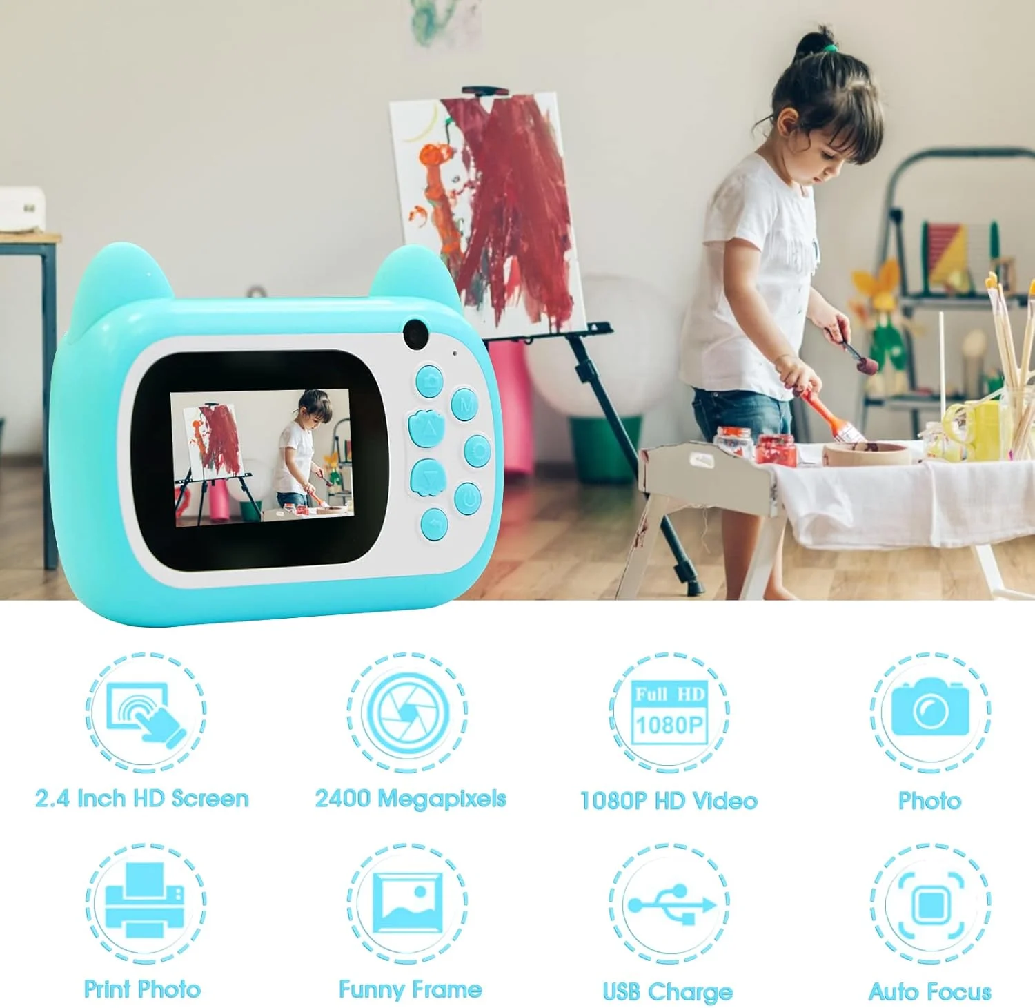 دوربین فوری TOYOGO برای کودکان، دوربین چاپ کودک با صفحه نمایش 2.4 اینچی LCD، دوربین دیجیتال برای کودکان با زوم 6 برابر، لنز دوگانه 24 مگاپیکسلی و ضبط کننده ویدئو 1080P، هدیه برای پسران و دختران