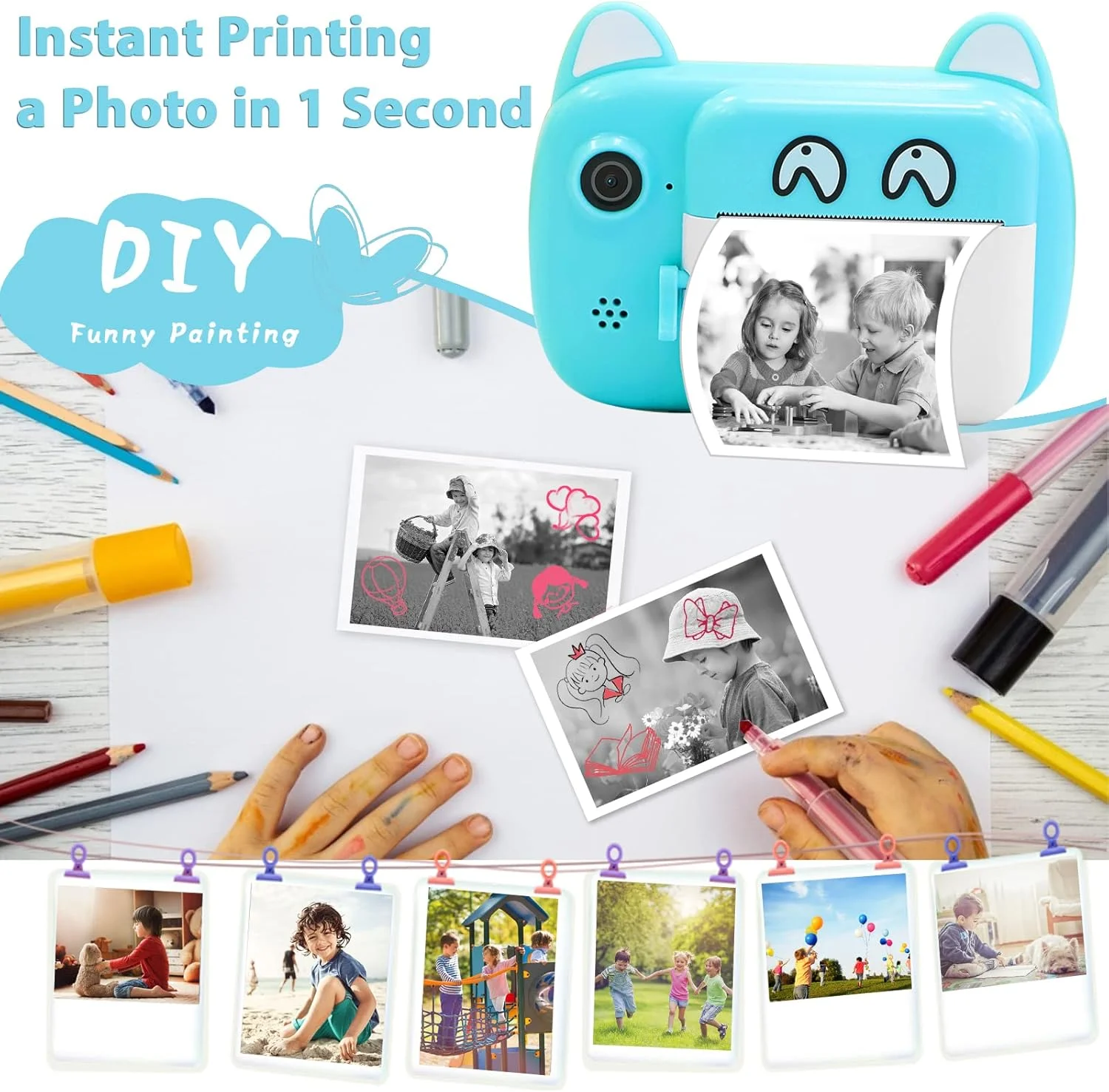 دوربین فوری TOYOGO برای کودکان، دوربین چاپ کودک با صفحه نمایش 2.4 اینچی LCD، دوربین دیجیتال برای کودکان با زوم 6 برابر، لنز دوگانه 24 مگاپیکسلی و ضبط کننده ویدئو 1080P، هدیه برای پسران و دختران