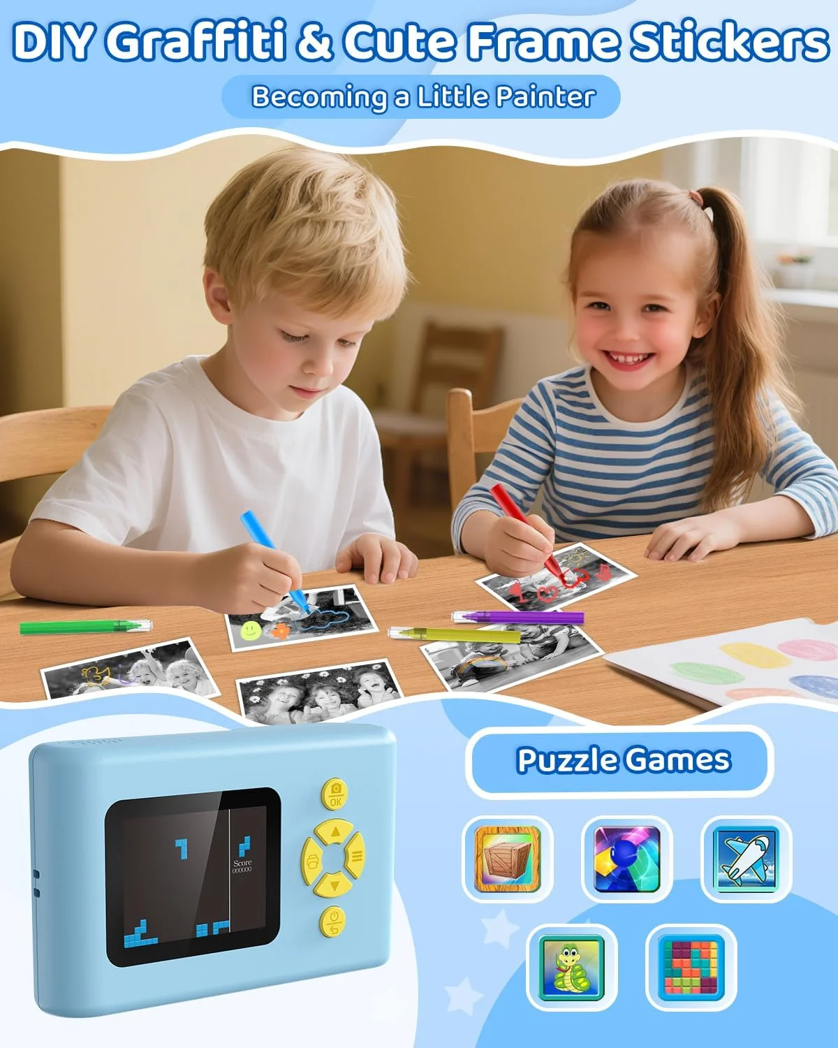 دوربین فوری چاپ کودکانه توساجو، دوربین دیجیتال کودک با کاغذ چاپ و کارت حافظه 32 گیگابایتی، دوربین فیلمبرداری با قلم های رنگی، هدیه تولد و کریسمس برای کودکان 3 تا 14 سال دوربین فوری چاپ کودکانه توساجو، دوربین دیجیتال کودک با کاغذ چاپ و کارت حافظه 32 گیگابایتی، دوربین فیلمبرداری با قلم های رنگی، هدیه تولد و کریسمس برای کودکان 3 تا 14 سال