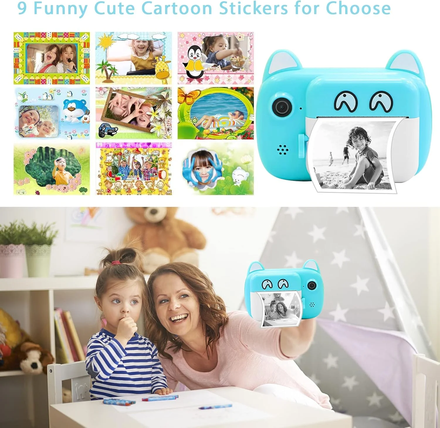 دوربین فوری TOYOGO برای کودکان، دوربین چاپ کودک با صفحه نمایش 2.4 اینچی LCD، دوربین دیجیتال برای کودکان با زوم 6 برابر، لنز دوگانه 24 مگاپیکسلی و ضبط کننده ویدئو 1080P، هدیه برای پسران و دختران