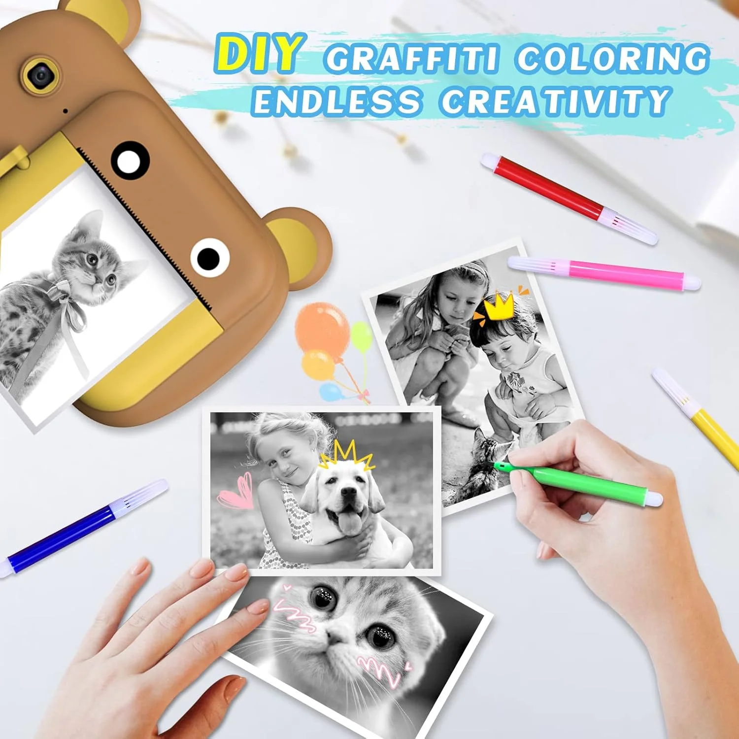 دوربین بچگانه SUPBRO با صفحه نمایش 2.4 اینچی HD و قابلیت چاپ فوری، کیفیت 1080P به همراه کارت حافظه 32 گیگابایتی، قهوه ای