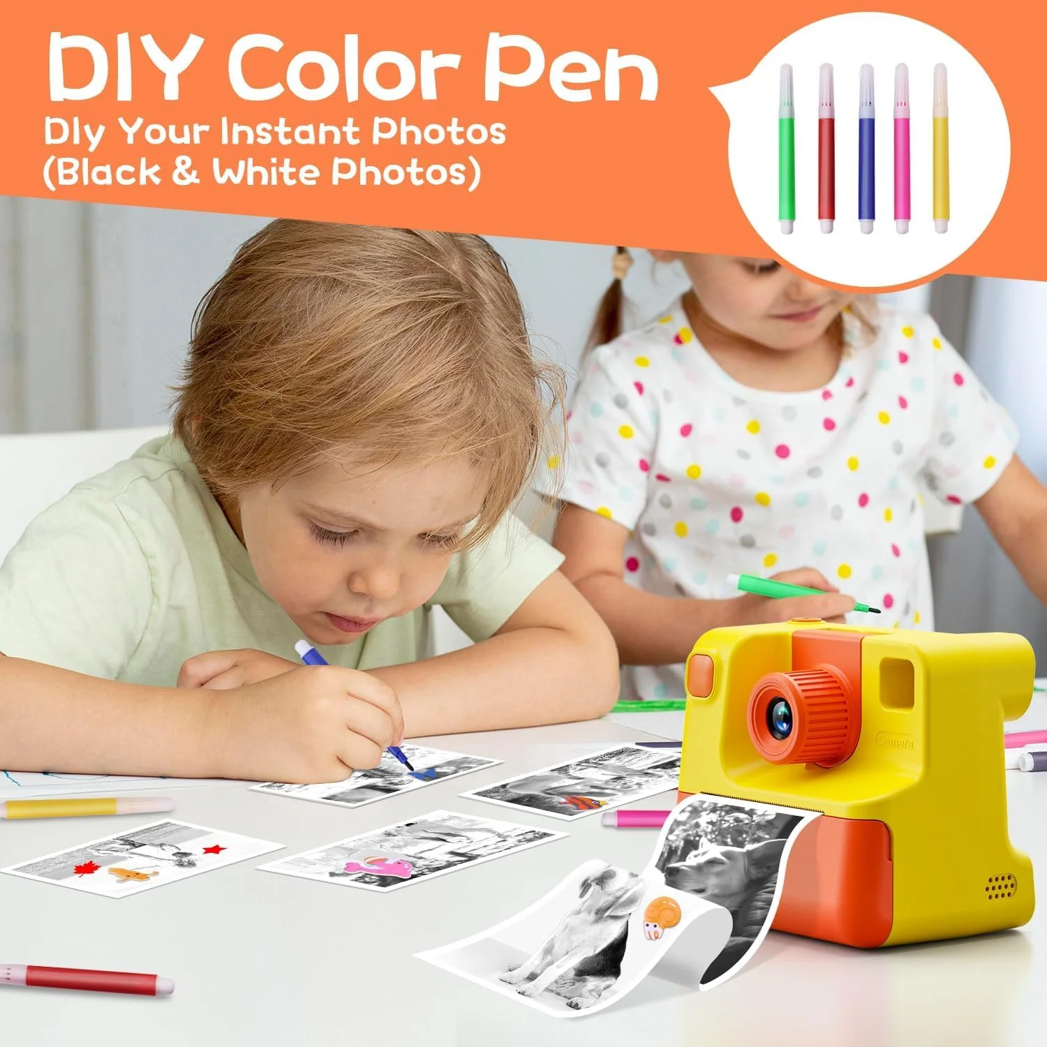 دوربین چاپ فوری کودکانه Supreouts، دوربین دیجیتال سلفی 24 مگاپیکسل و 1080P به همراه 3 رول کاغذ چاپ بدون جوهر و کارت حافظه 32 گیگابایتی، هدیه تولد کریسمس برای دختران و پسران 3 تا 12 سال (زرد)