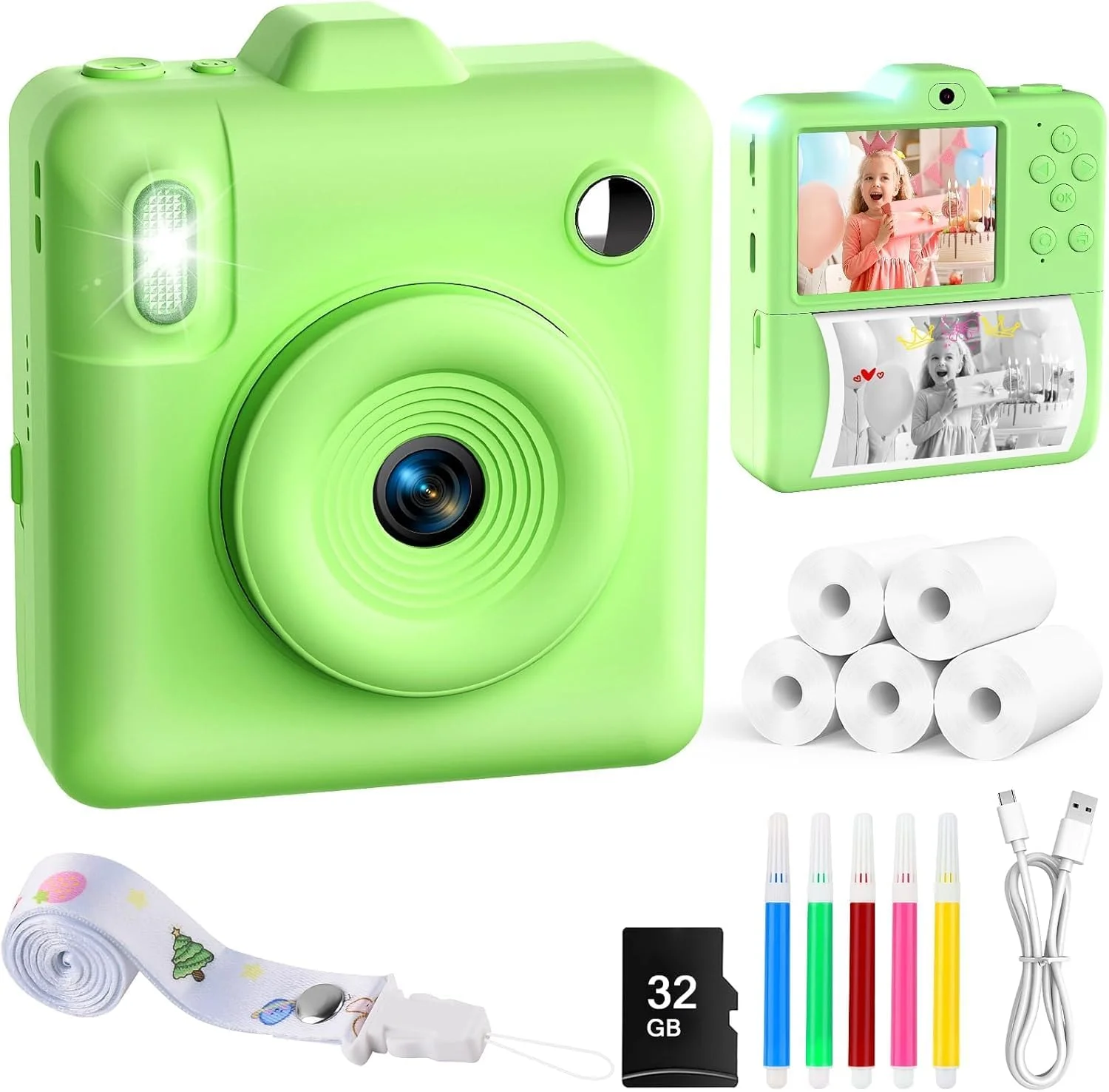 دوربین فوری چاپ سریع کودکان با قابلیت سلفی، کیفیت 48 مگاپیکسل/1080P HD، به همراه کارت حافظه 32 گیگابایتی، کاغذ چاپ و روبان، هدیه تولد و کریسمس برای دختران و پسران 3 تا 14 سال