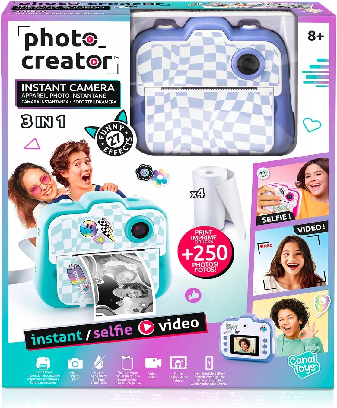 اسباب بازی های C - سازنده عکس - دوربین فوری - آبی - با صفحه نمایش رنگی، رول های کاغذ، برچسب ها، قلم های نمدی و بند مچی - CLK 057