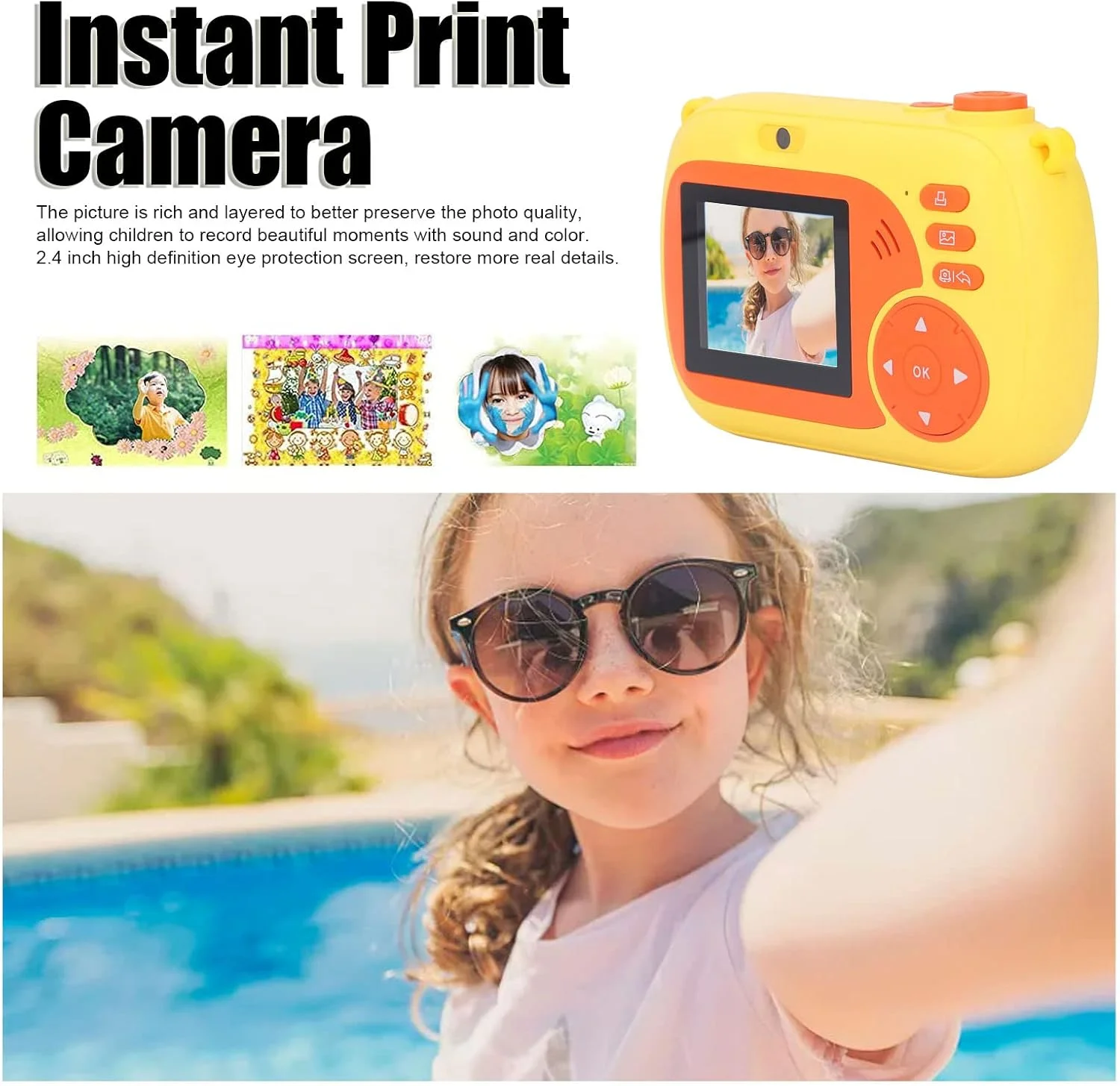 دوربین چاپ فوری کودکانه Vomeko، دوربین فیلمبرداری سلفی چاپ حرارتی اسباب بازی صفحه نمایش HD 2.4 اینچی برای تولد کودکان