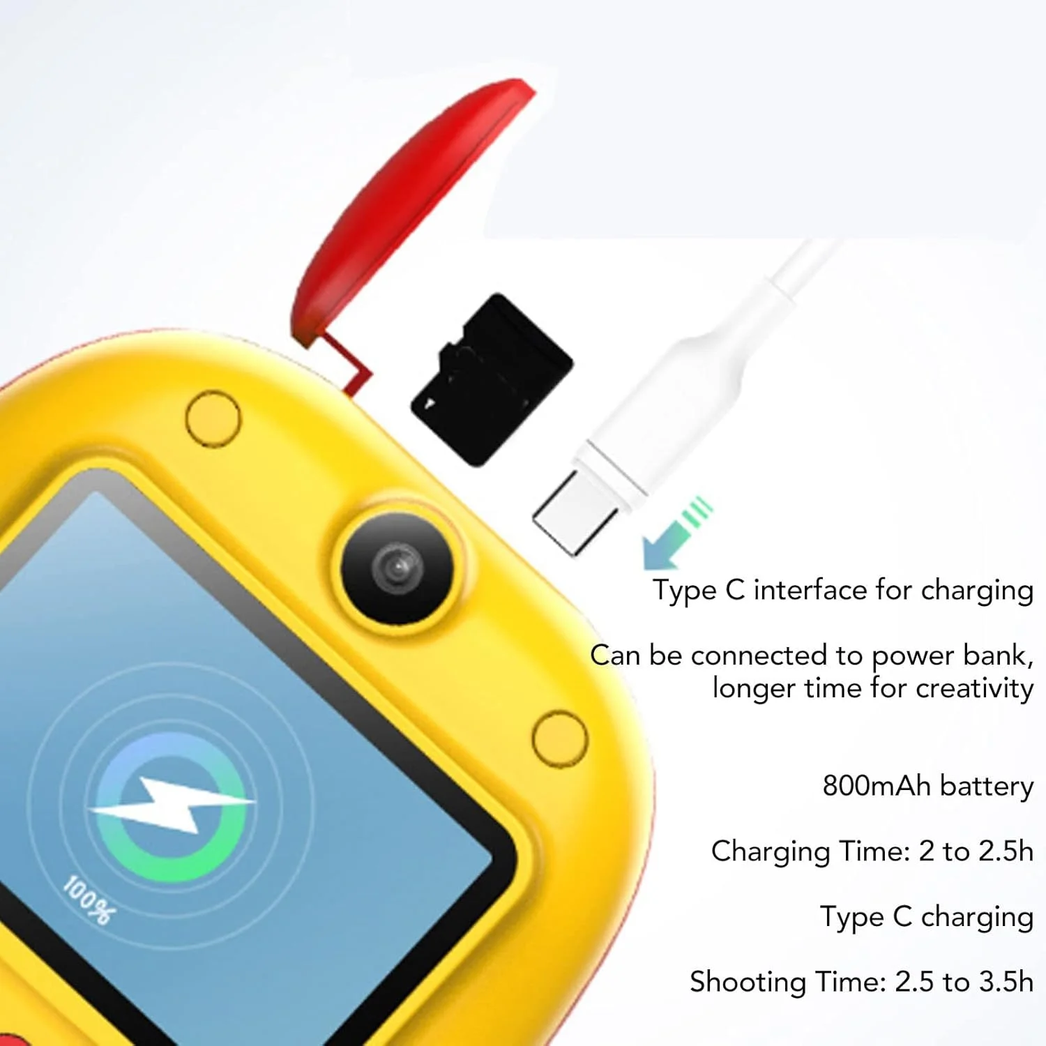 دوربین فوری، دوربین کودک، چاپ فوری، شارژ USB بزرگنمایی 10 برابری نور LED پر کننده ضبط ویدیو دوربین کودک با کاغذ و قلم، برای خانواده کودک