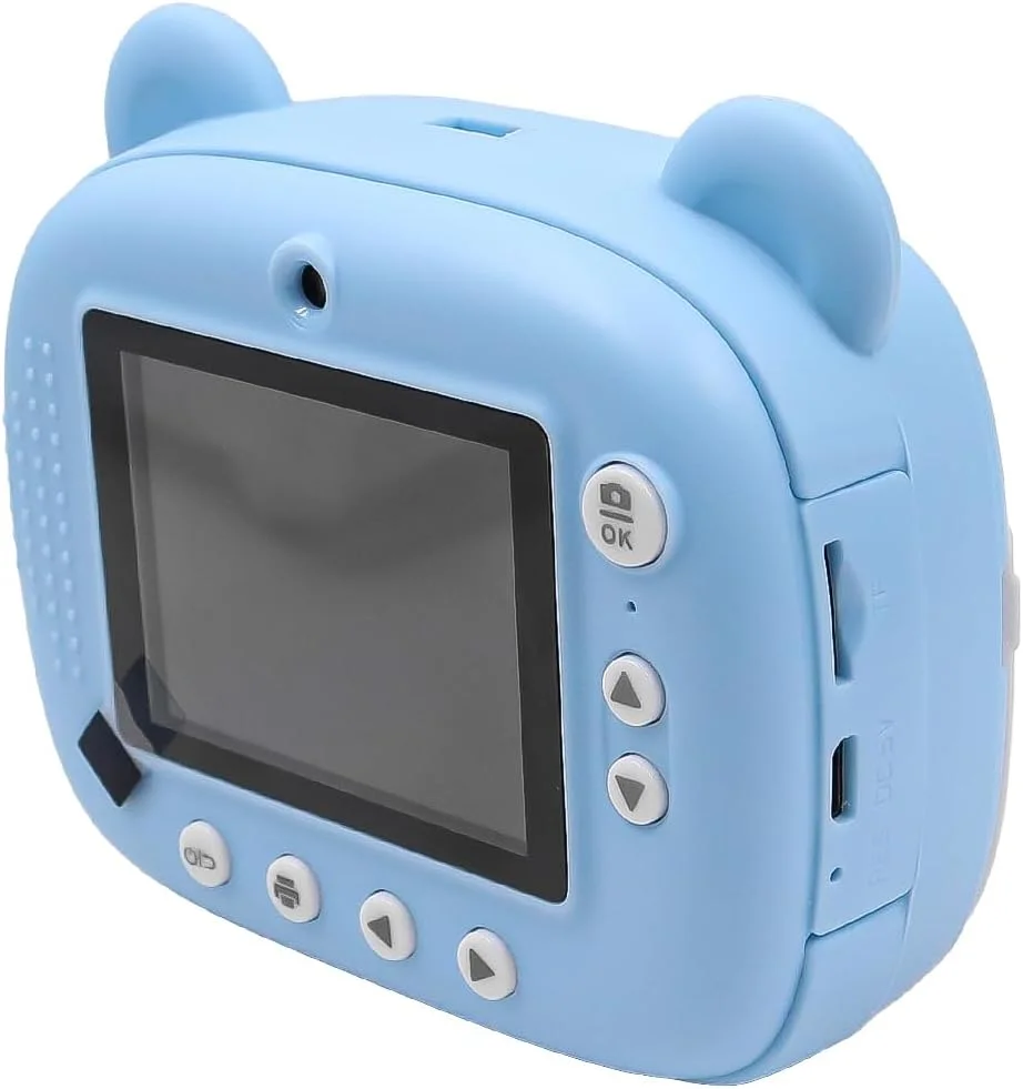 دوربین فوری 2.4 اینچی برای کودکان، دوربین عکس فوری با کاغذ چاپ و کارت حافظه 32 گیگابایتی، دوربین اسباب بازی HD 1080P با دو لنز و قابلیت سلفی (آبی)