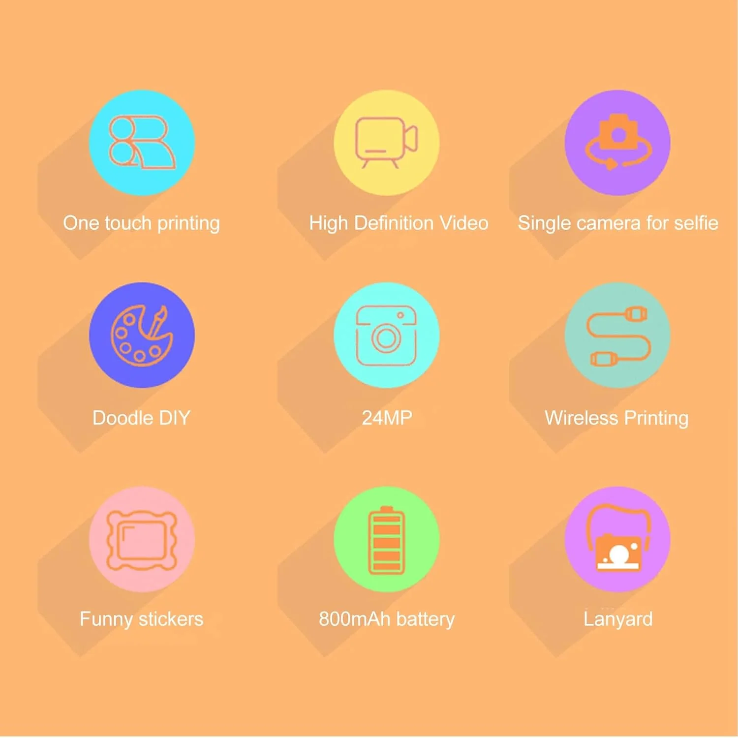 دوربین چاپ فوری کودکانه XUMIUZIY، دوربین دیجیتال فوری FHD 1080P 24MP، دوربین چاپ حرارتی هوشمند با کاغذ چاپ، دوربین سلفی و فیلمبرداری با صفحه نمایش HD 2.4 اینچی، برای دختران و پسران