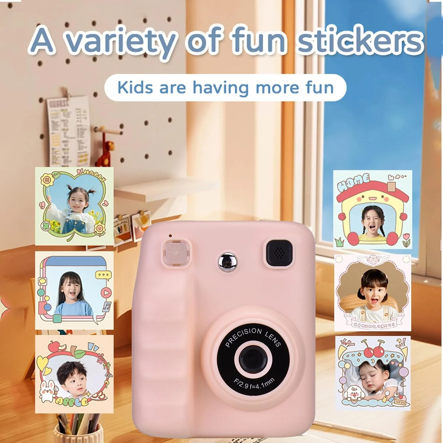دوربین چاپ فوری برای کودکان، دوربین سلفی HD 48 مگاپیکسلی با کاغذ چاپ و کارت 32 گیگابایتی، دوربین فیلمبرداری دیجیتال 2.4 اینچی برای کودکان 3 تا 14 ساله (صورتی)