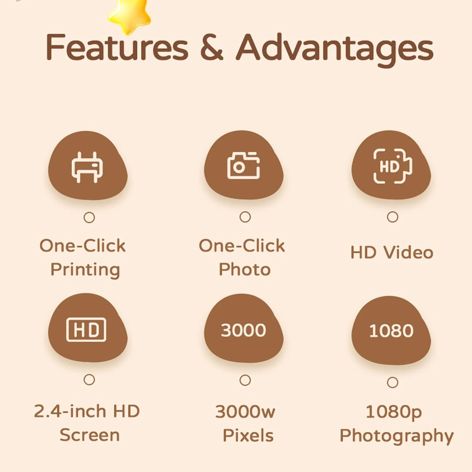 دوربین چاپ فوری برای کودکان، دوربین سلفی HD 48 مگاپیکسلی با کاغذ چاپ و کارت 32 گیگابایتی، دوربین فیلمبرداری دیجیتال 2.4 اینچی برای کودکان 3 تا 14 ساله (صورتی)