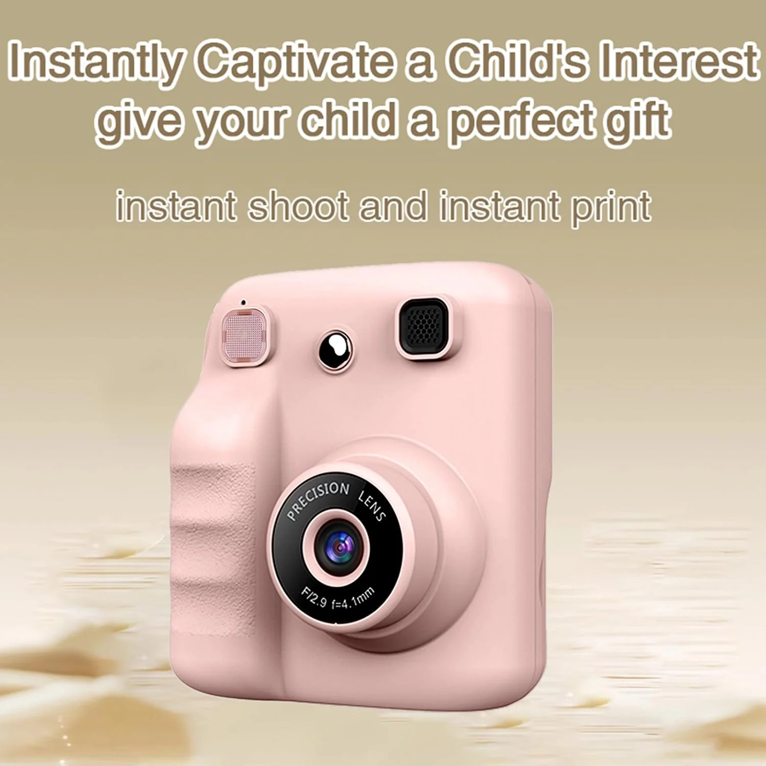 دوربین چاپ فوری برای کودکان، دوربین سلفی HD 48 مگاپیکسلی با کاغذ چاپ و کارت 32 گیگابایتی، دوربین فیلمبرداری دیجیتال 2.4 اینچی برای کودکان 3 تا 14 ساله (صورتی)