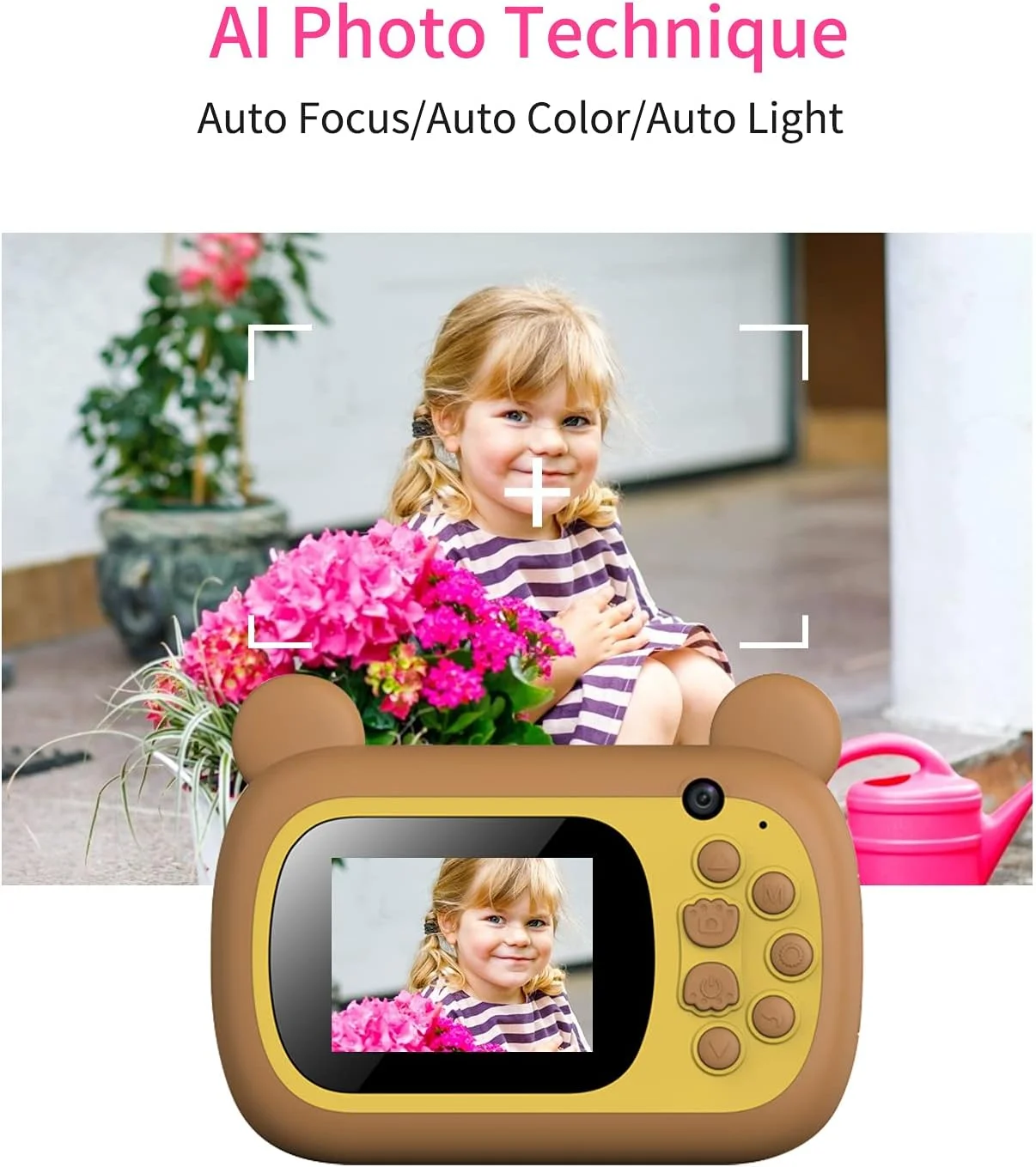A7 Kids Camera 1080P Digital Instant Camera Photo Printer with 24Mp Dual Cameras 2.4 inch Display Screen 3 Rolls of Print Paper Replaceable TF Card Design for Children