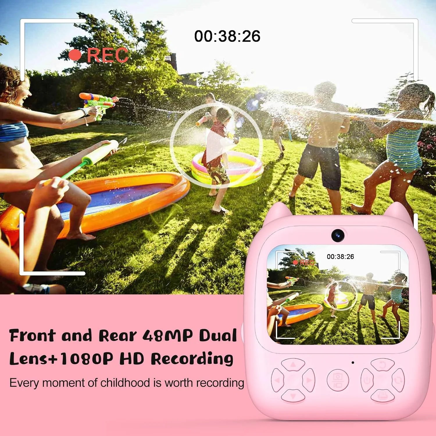 دوربین فوری چاپ کودکانه ydi، دوربین دیجیتال فوری سلفی HD1080P با صفحه نمایش دوگانه 2.4 اینچی برای کودکان به همراه کارت 32 گیگابایتی، اسباب بازی و هدیه برای کودکان 3 تا 12 سال، صورتی