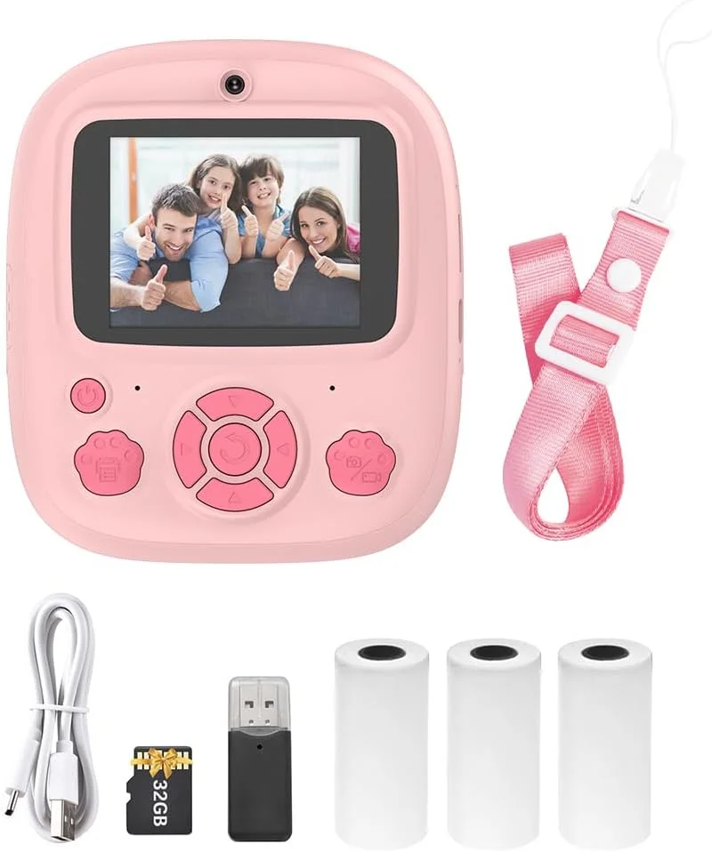 دوربین چاپ فوری حرارتی کودکانه YUSASHOP، صفحه نمایش 2.4 اینچی، دوربین دیجیتال با قابلیت پشتیبانی از تایمر، فیلمبرداری 1080P720P، چاپ حرارتی بدون جوهر به همراه 3 رول کاغذ چاپ سفید + کارت حافظه 32 گیگابایتی + کارت خوان دوربین چاپ فوری حرارتی کودکانه YUSASHOP، صفحه نمایش 2.4 اینچی، دوربین دیجیتال با قابلیت پشتیبانی از تایمر، فیلمبرداری 1080P720P، چاپ حرارتی بدون جوهر به همراه 3 رول کاغذ چاپ سفید + کارت حافظه 32 گیگابایتی + کارت خوان