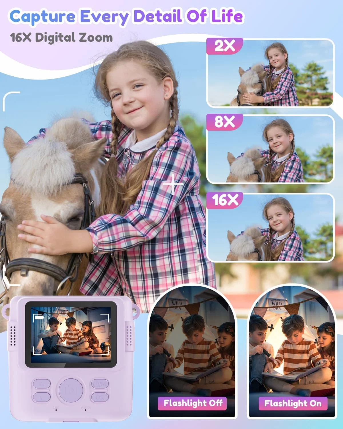 دوربین فوری چاپ کودکانه YORKOO برای دختران و پسران، دوربین اسباب بازی دیجیتال HD 1080P، هدیه تولد برای دختران 3 4 5 6 7 8 9 10 ساله، ضبط کننده ویدئو، کارت SD 32 گیگابایتی