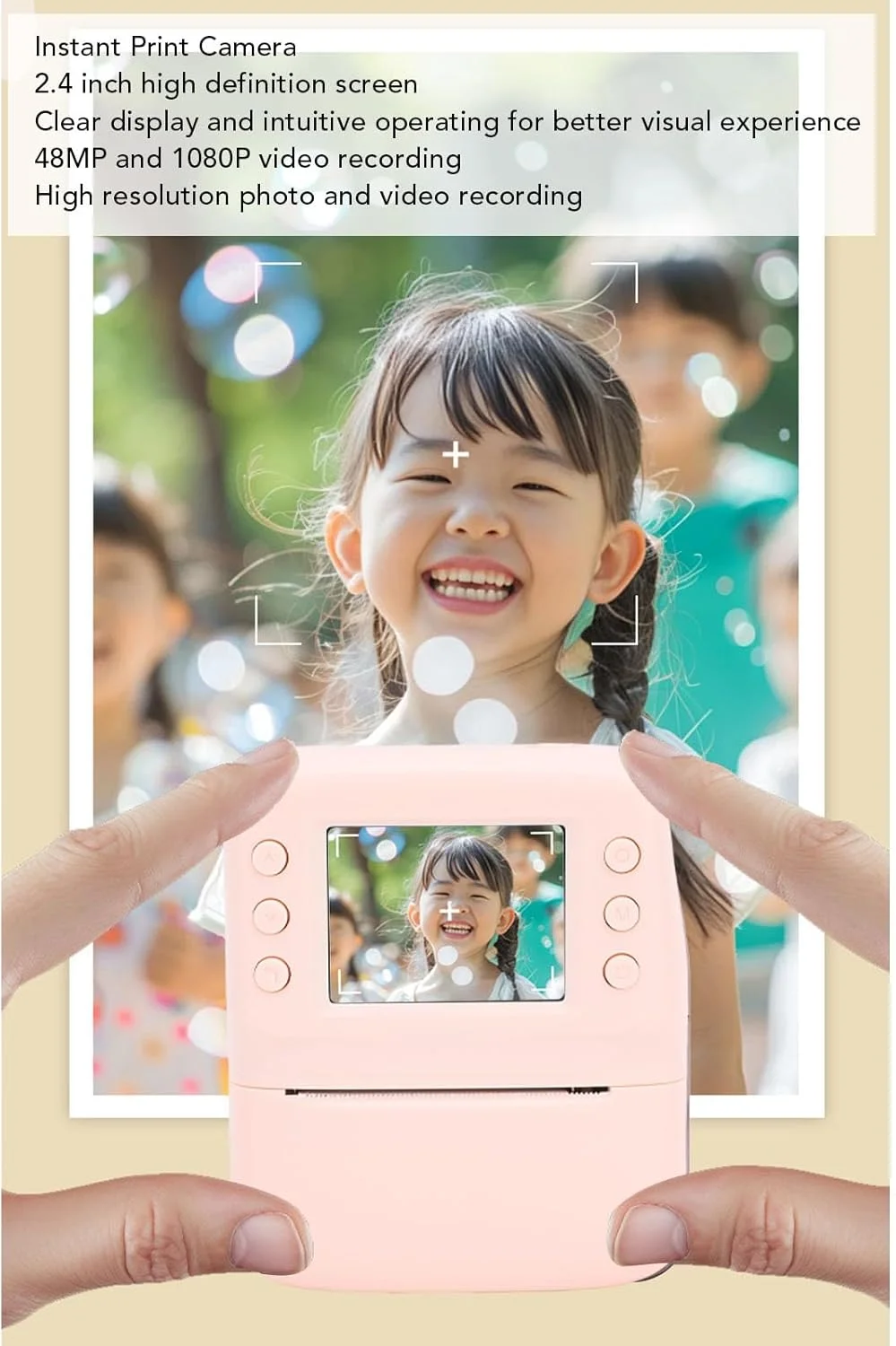 دوربین چاپ فوری Annadue، 2.4 اینچ 48 مگاپیکسل 1080P، پخش MP3، همراه با 3 رول کاغذ چاپ، هدیه تولد کریسمس (بدون کارت حافظه)