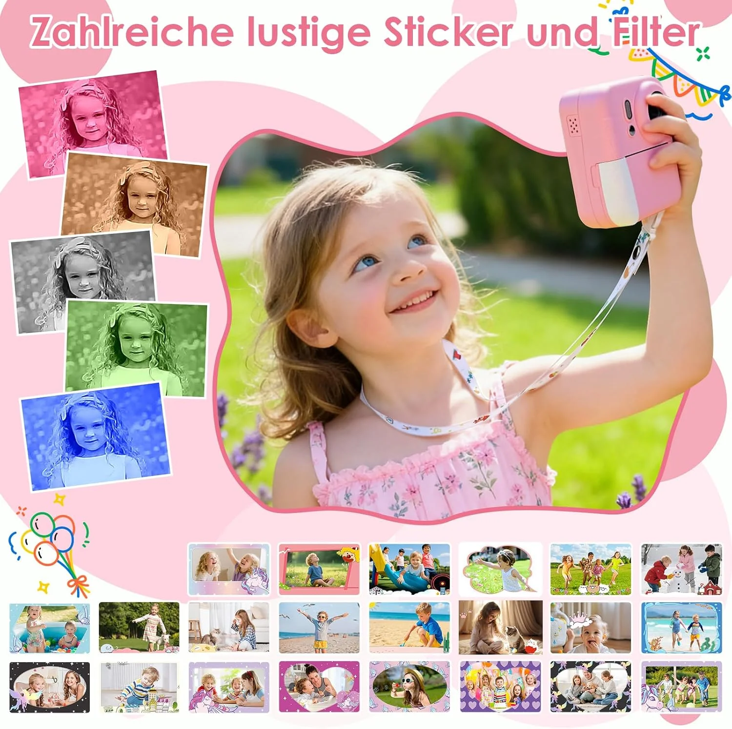 دوربین فوری کودکانه Ambesty، دوربین فوری 2.4 اینچی کودکان به همراه کارت 32 گیگابایتی و چاپ عکس، دوربین دیجیتال HD 1080P کودکان، هدیه برای پسران و دختران 3 تا 12 سال (دوربین صورتی)