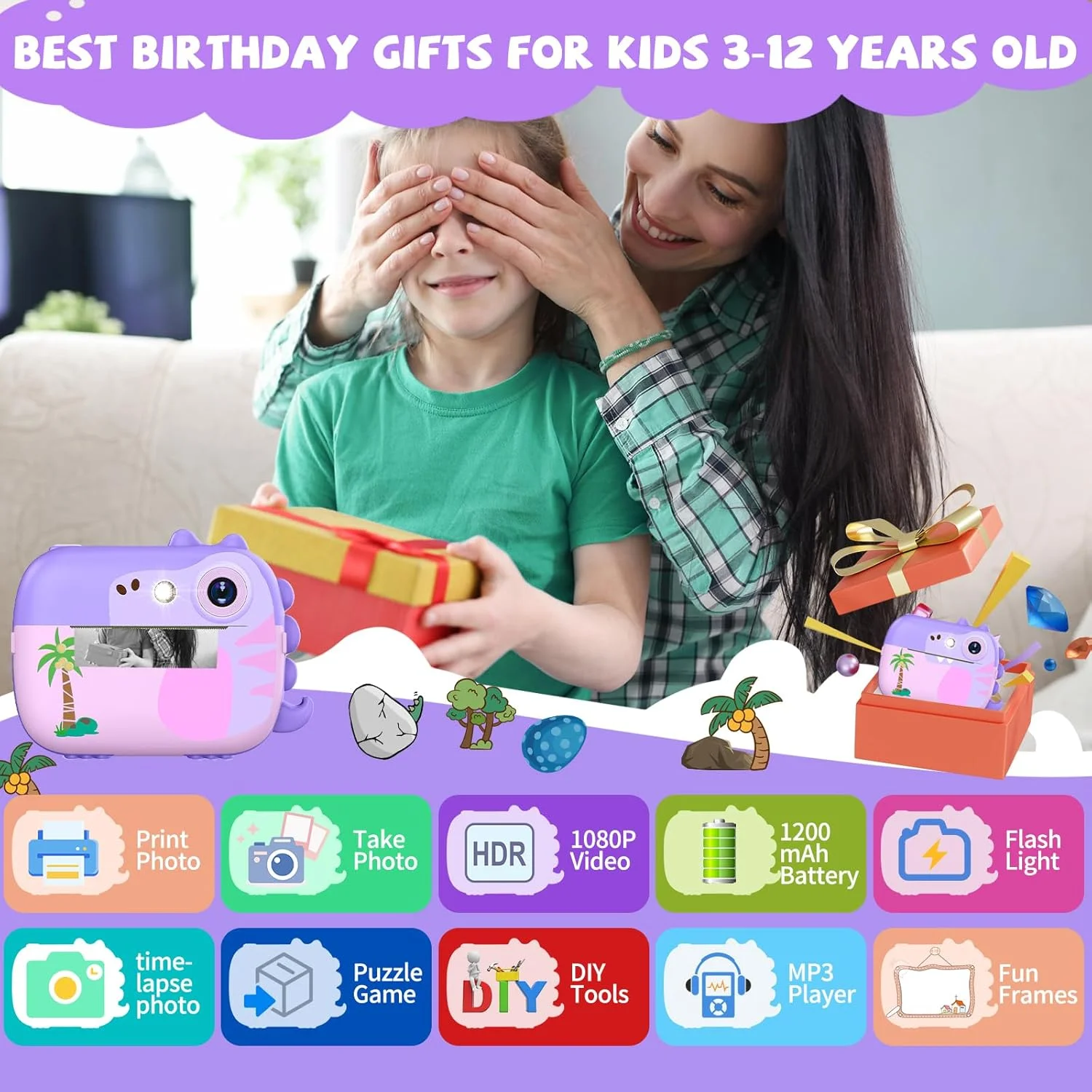 دوربین چاپ فوری کودکان، اسباب بازی دوربین دیجیتال کودکان با فیلم HD برای کودکان 3-12 ساله، هدیه جشنواره تولد کریسمس برای دختران پسران، با 7 رول کاغذ فوری، M3 دوربین چاپ فوری کودکان، اسباب بازی دوربین دیجیتال کودکان با فیلم HD برای کودکان 3-12 ساله، هدیه جشنواره تولد کریسمس برای دختران پسران، با 7 رول کاغذ فوری، M3