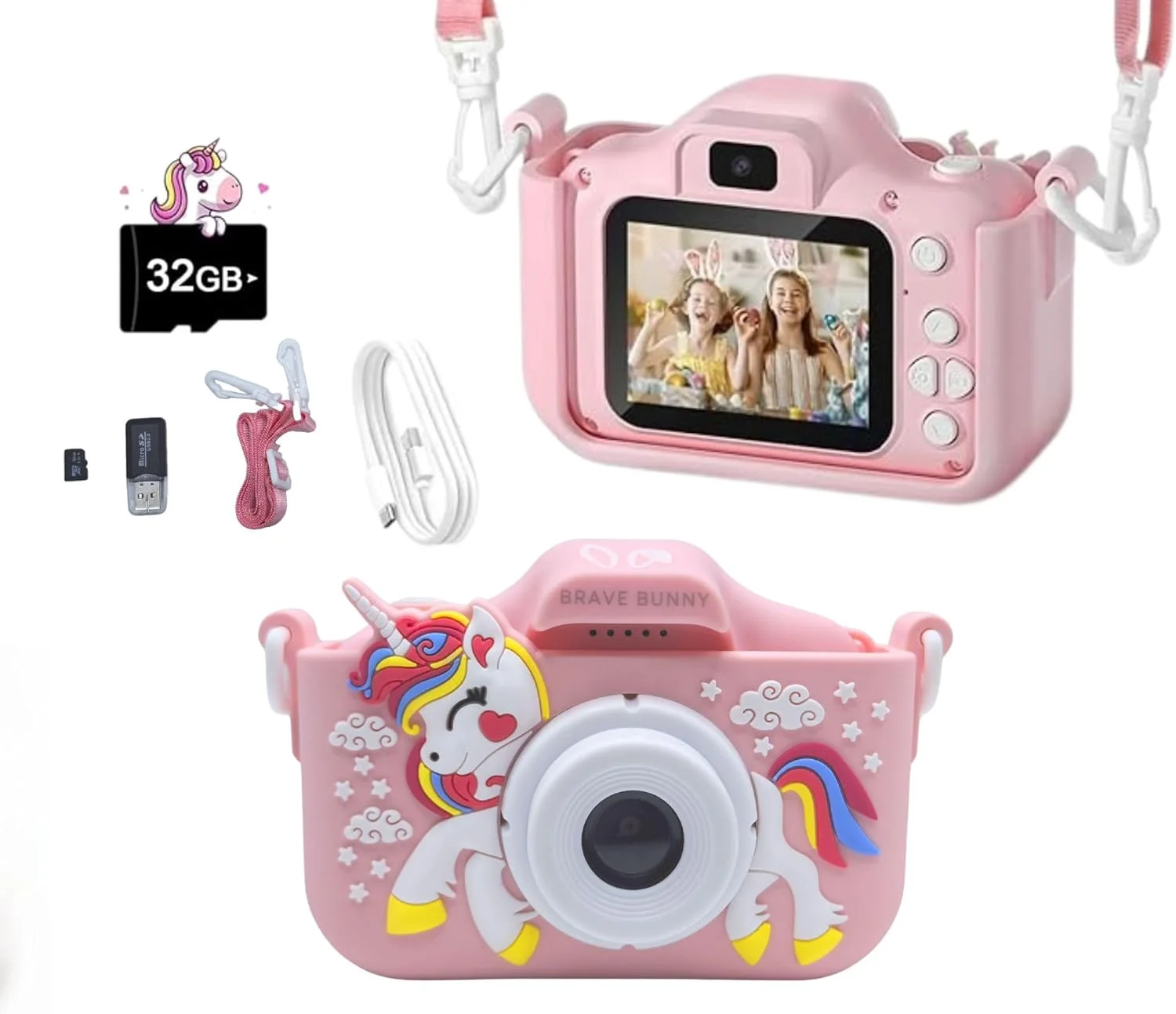 دوربین کودکان Brave Bunny ارتقا یافته 600mAs – دوربین دیجیتال دو لنز 20 مگاپیکسلی با کارت SD 32 گیگابایتی، فیلمبرداری 1080P، قابل شارژ، ضد ضربه، فیلترها و بازی های سرگرم کننده دوربین کودکان Brave Bunny ارتقا یافته 600mAs – دوربین دیجیتال دو لنز 20 مگاپیکسلی با کارت SD 32 گیگابایتی، فیلمبرداری 1080P، قابل شارژ، ضد ضربه، فیلترها و بازی های سرگرم کننده