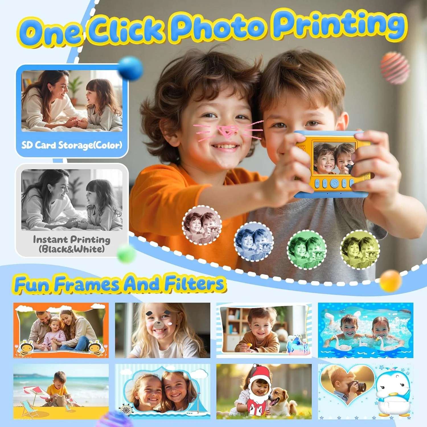 دوربین فوری کودکانه CalineGam با کیفیت 1080P HD به همراه کارت حافظه 32 گیگابایتی، دوربین دیجیتال 2.0 اینچی، هدیه اسباب بازی برای پسران و دختران 3 تا 12 سال (آبی)