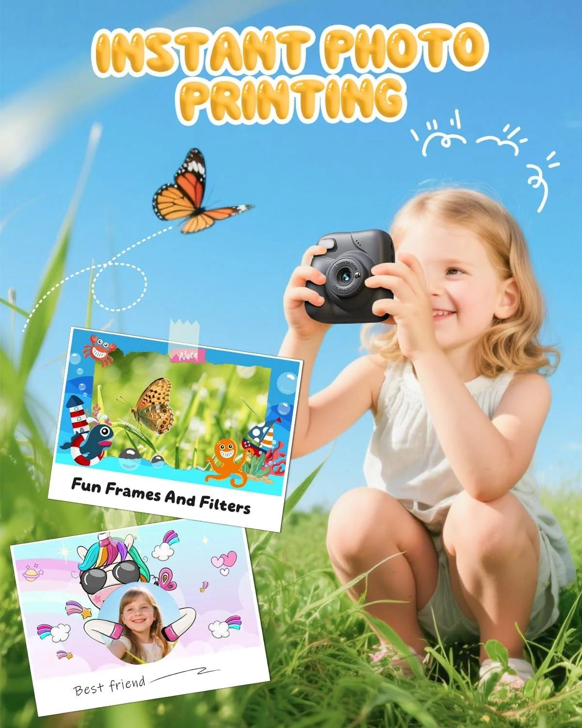 دوربین فوری CAMCLID برای کودکان، دوربین دیجیتال HD 1080P برای کودکان به همراه کارت 32 گیگابایتی و 3 رول کاغذ چاپ، هدیه برای پسران و دختران 3 تا 12 ساله