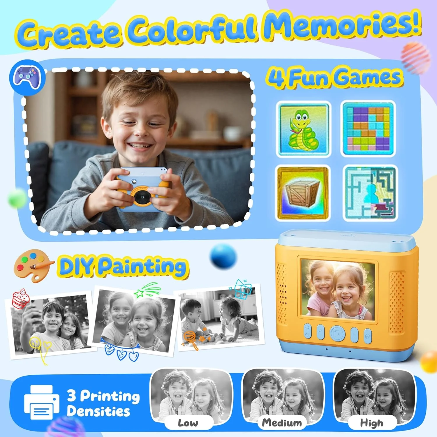 دوربین فوری کودکانه CalineGam با کیفیت 1080P HD به همراه کارت حافظه 32 گیگابایتی، دوربین دیجیتال 2.0 اینچی، هدیه اسباب بازی برای پسران و دختران 3 تا 12 سال (آبی)