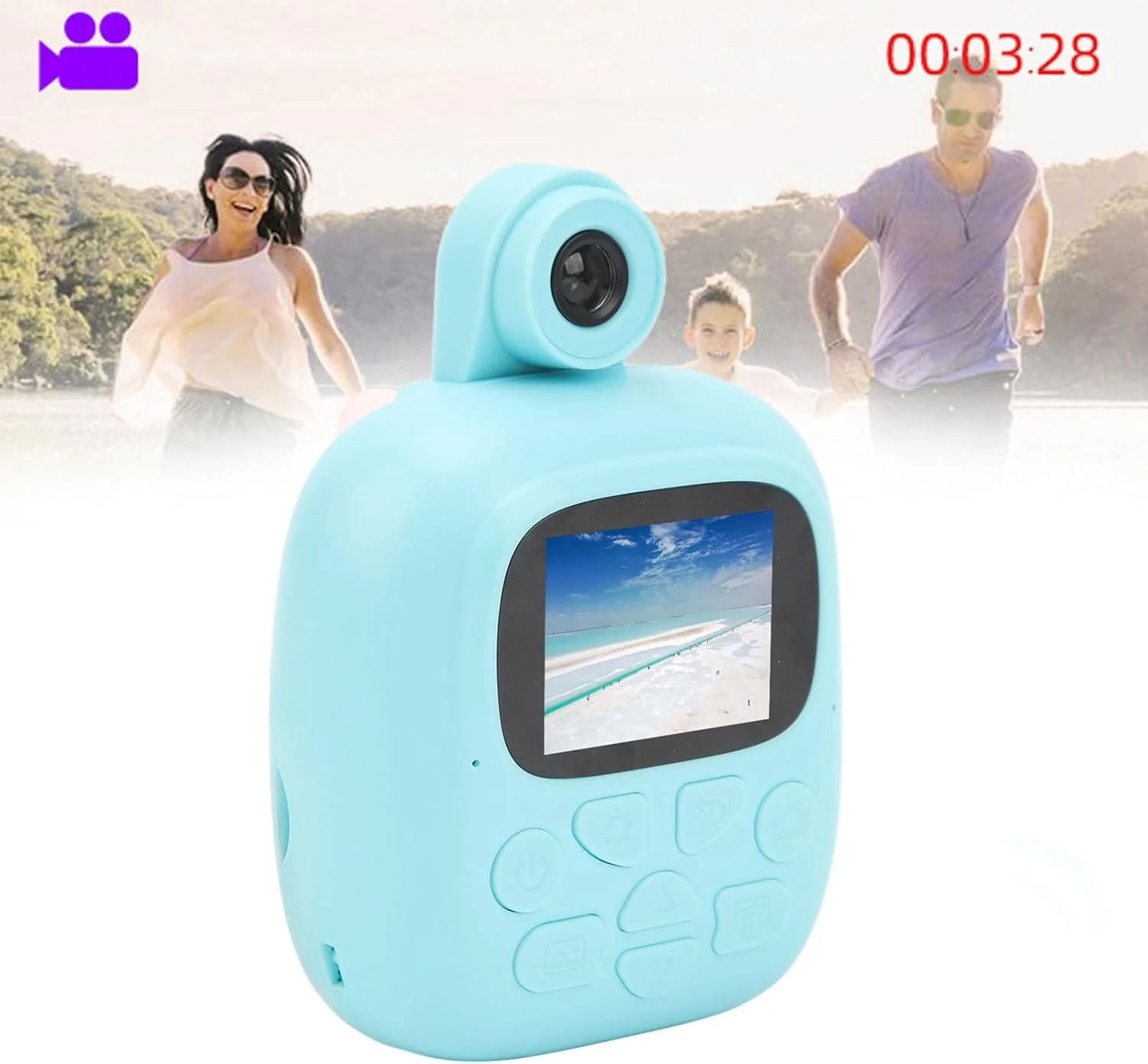 دوربین کودکانه، دوربین دیجیتال 48 مگاپیکسلی دو لنز با چاپ فوری، چاپگر حرارتی کوچک، هدیه تعطیلات برای پسران و دختران (آبی)