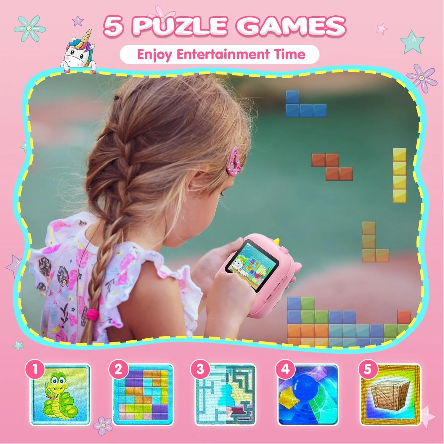 دوربین چاپ فوری کودکانه CAMCLID، دوربین فوری 2.4 اینچی برای کودکان به همراه کارت 32 گیگابایتی و کاغذ چاپ عکس، ویدیوی HD 1080P، صورتی