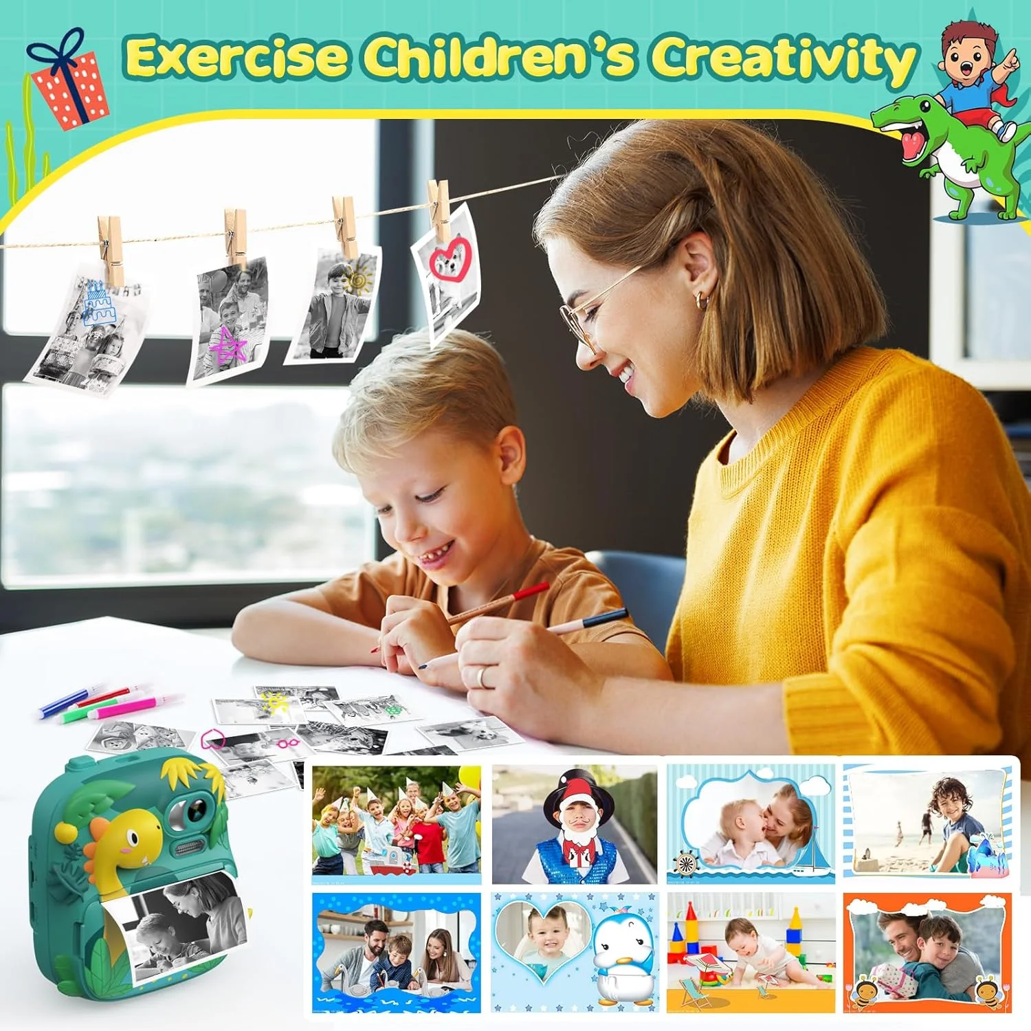 دوربین چاپ فوری کودکانه CAMCLID، صفحه نمایش 2.4 اینچی، ویدیوی 1080P HD، 12 مگاپیکسل، سبز دوربین چاپ فوری کودکانه CAMCLID، صفحه نمایش 2.4 اینچی، ویدیوی 1080P HD، 12 مگاپیکسل، سبز