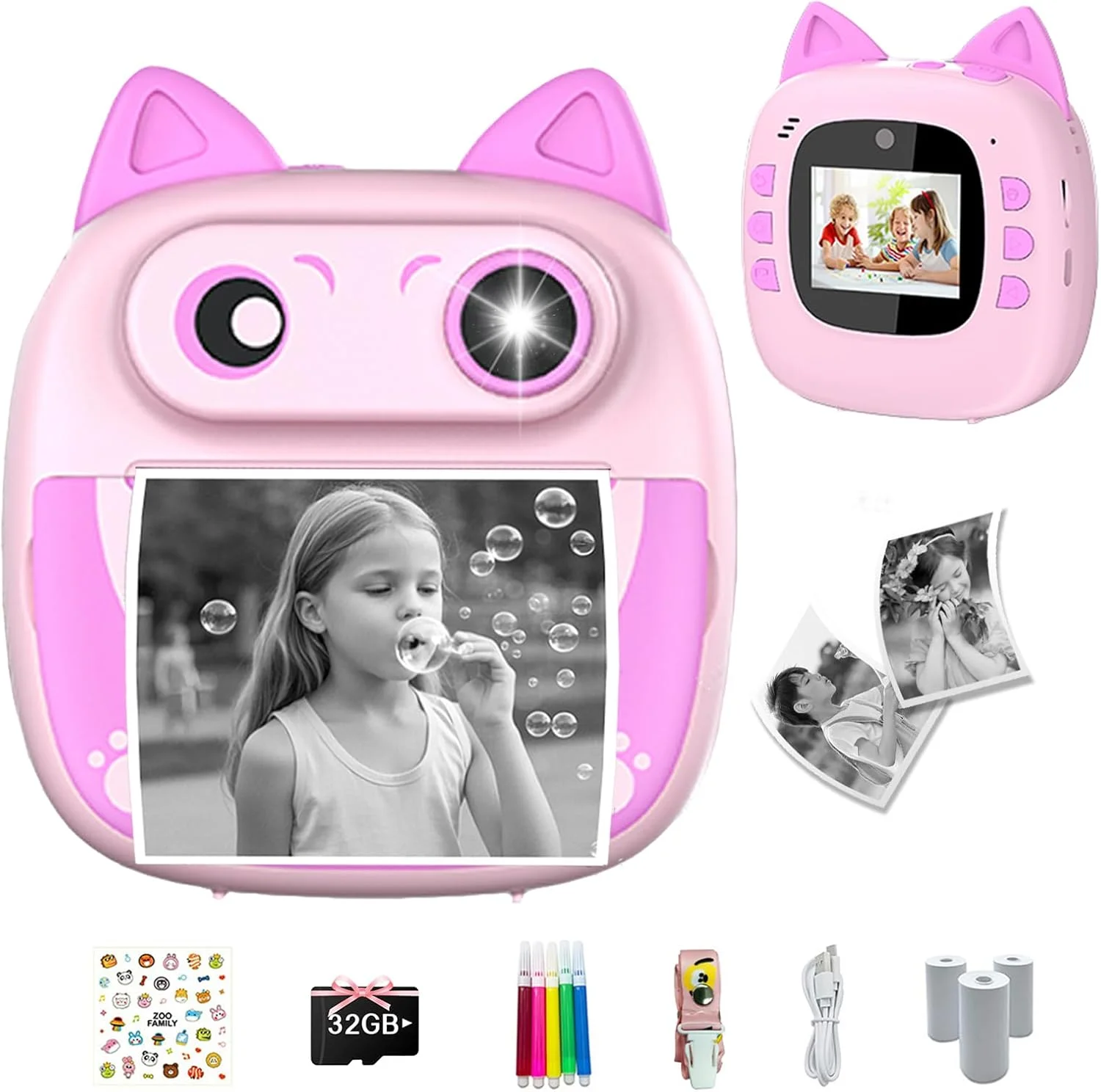 دوربین چاپ فوری کودکانه با کارت حافظه 32 گیگابایتی، 3 رول کاغذ چاپ، کیف، استیکر و قلم های رنگی، هدیه تولد برای دختران و پسران 4 تا 12 ساله - آبی دوربین چاپ فوری کودکانه با کارت حافظه 32 گیگابایتی، 3 رول کاغذ چاپ، کیف، استیکر و قلم های رنگی، هدیه تولد برای دختران و پسران 4 تا 12 ساله - آبی