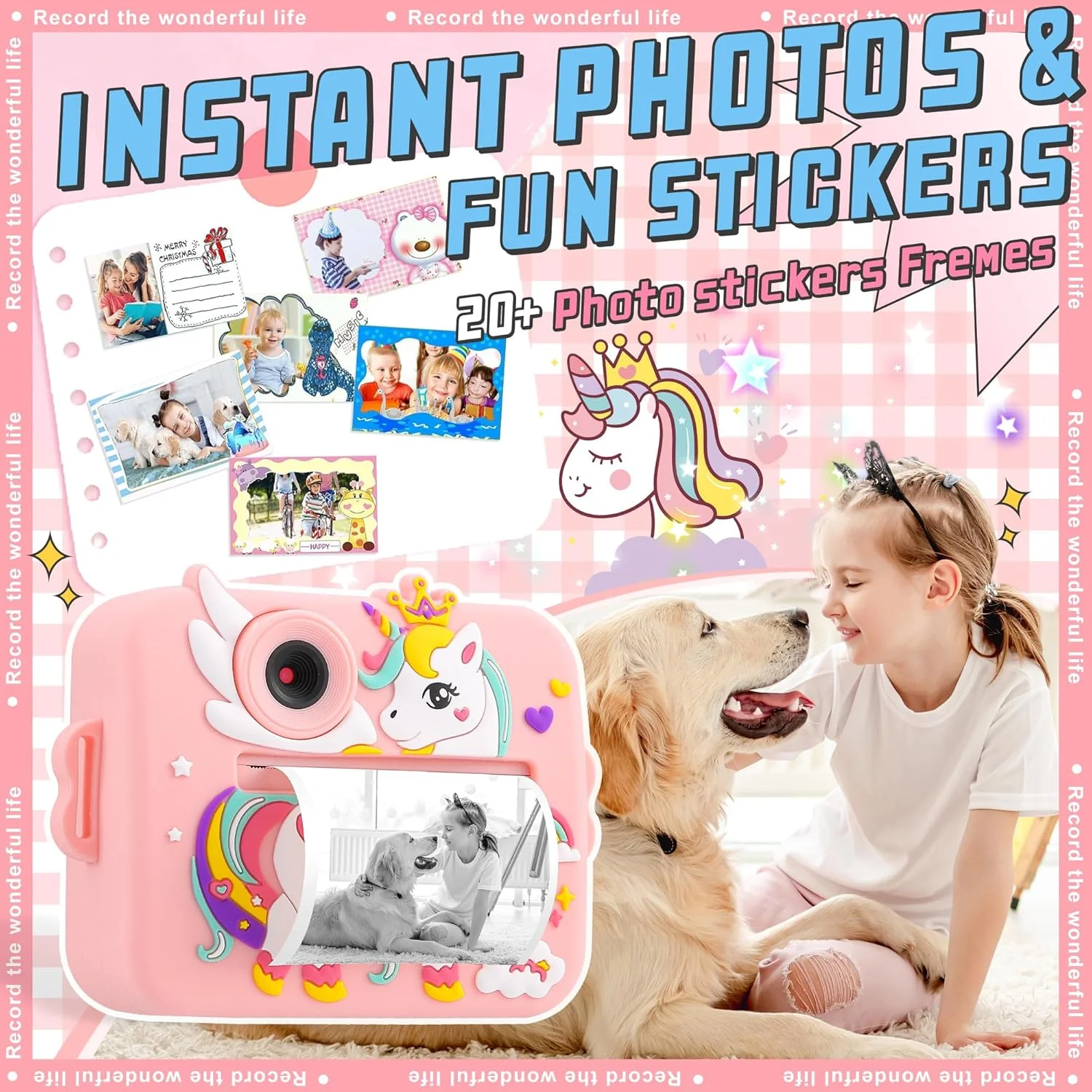 دوربین کودکانه، دوربین چاپ فوری برای پسران/دختران کودک، دوربین دیجیتال 1080P Pro HD برای کودکان به همراه کاغذ چاپ و کارت TF 32 گیگابایتی، اسباب بازی های سرگرم کننده کودکان برای تولد