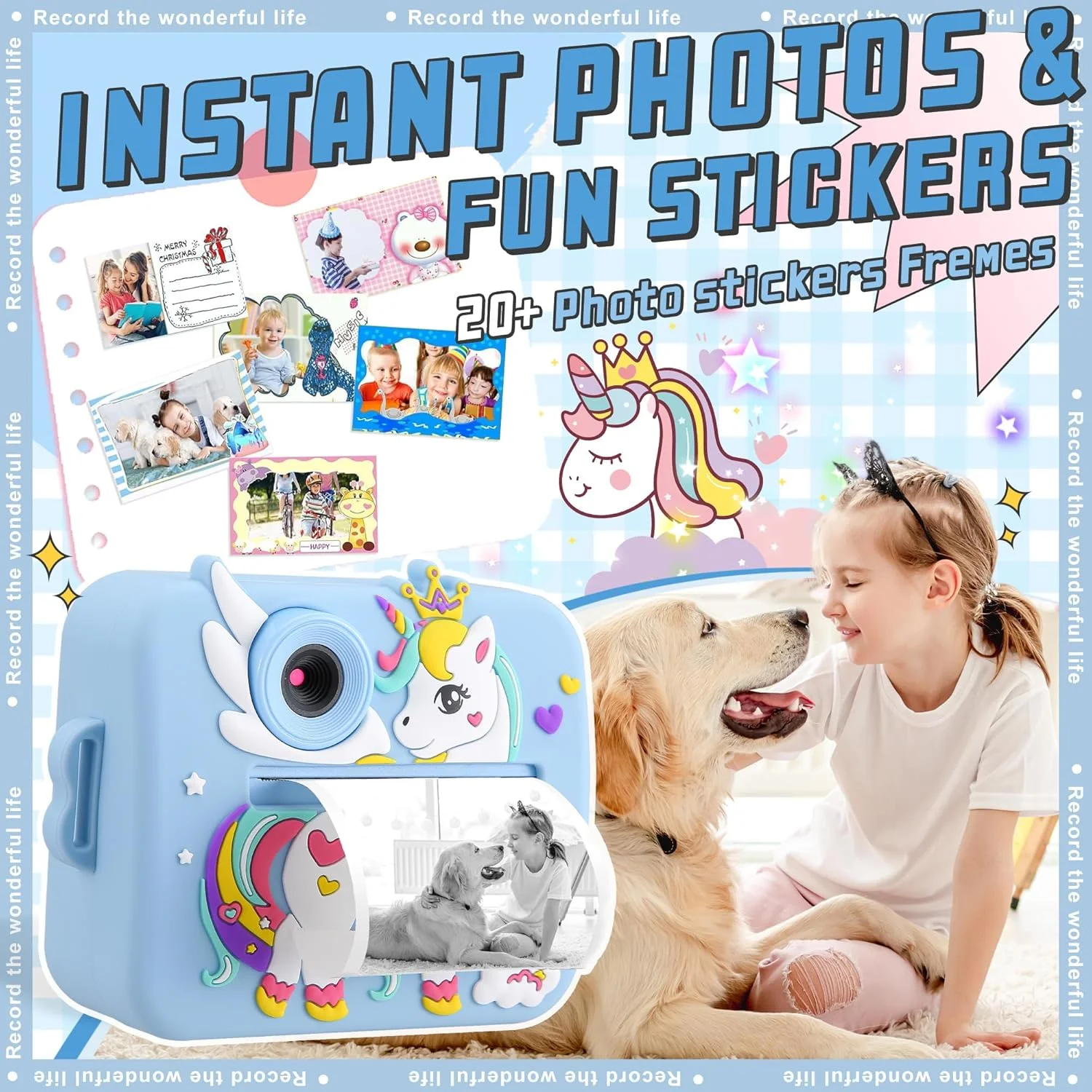 دوربین کودکانه، دوربین چاپ فوری برای پسران/دختران کودک، دوربین دیجیتال 1080P Pro HD برای کودکان به همراه کاغذ چاپ و کارت TF 32 گیگابایتی، اسباب بازی های سرگرم کننده کودکان برای تولد