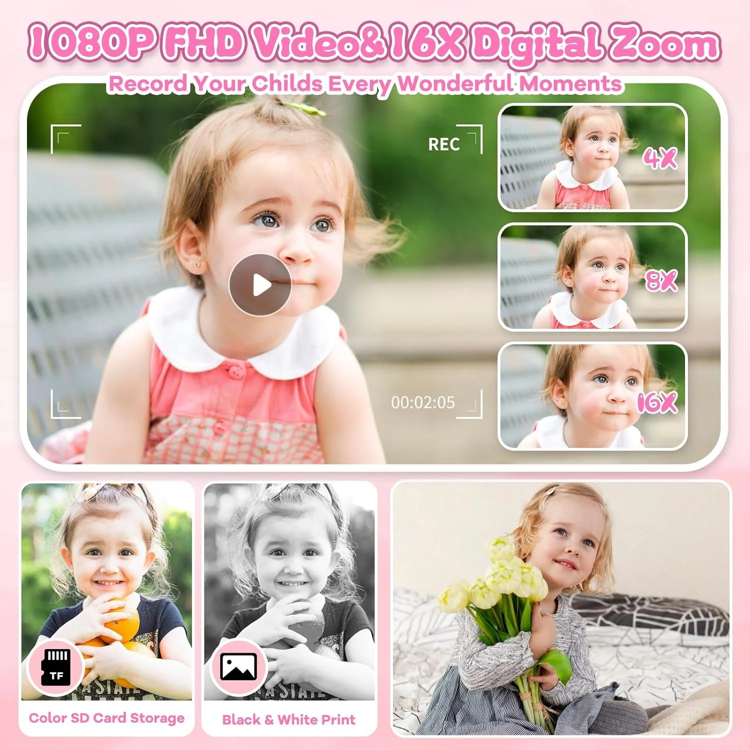 دوربین چاپ فوری کودکانه، فیلمبرداری HD 1080p و دوربین کودکانه برای دختران و پسران، دوربین فوری برای کودکان به همراه کارت حافظه 32 گیگابایتی و کاغذ چاپ، بهترین هدیه برای دختران و پسران 3 4 5 6 7 8 9+ ساله