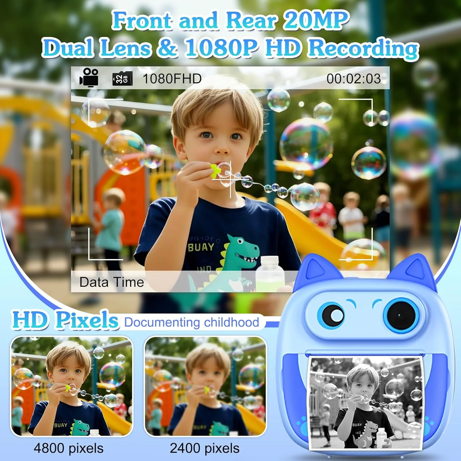 دوربین چاپ فوری کودکانه به همراه کارت حافظه 32 گیگابایتی، 3 رول کاغذ چاپ، کیف، استیکر و قلم های رنگی، هدیه تولد برای دختران و پسران 4 تا 12 ساله - آبی دوربین چاپ فوری کودکانه به همراه کارت حافظه 32 گیگابایتی، 3 رول کاغذ چاپ، کیف، استیکر و قلم های رنگی، هدیه تولد برای دختران و پسران 4 تا 12 ساله - آبی