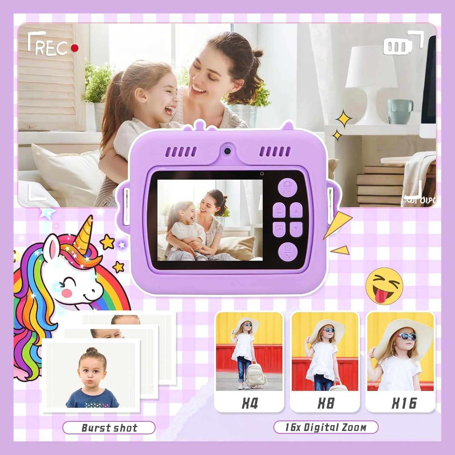 دوربین بچگانه، دوربین چاپ فوری برای کودکان پسر/دختر، دوربین دیجیتال 1080P Pro HD برای کودکان به همراه کاغذ چاپ و کارت TF 32 گیگابایتی، اسباب بازی های سرگرم کننده برای تولد کودکان