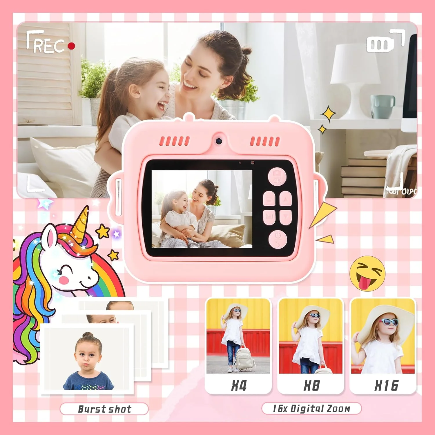 دوربین کودکانه، دوربین چاپ فوری برای پسران/دختران کودک، دوربین دیجیتال 1080P Pro HD برای کودکان به همراه کاغذ چاپ و کارت TF 32 گیگابایتی، اسباب بازی های سرگرم کننده کودکان برای تولد