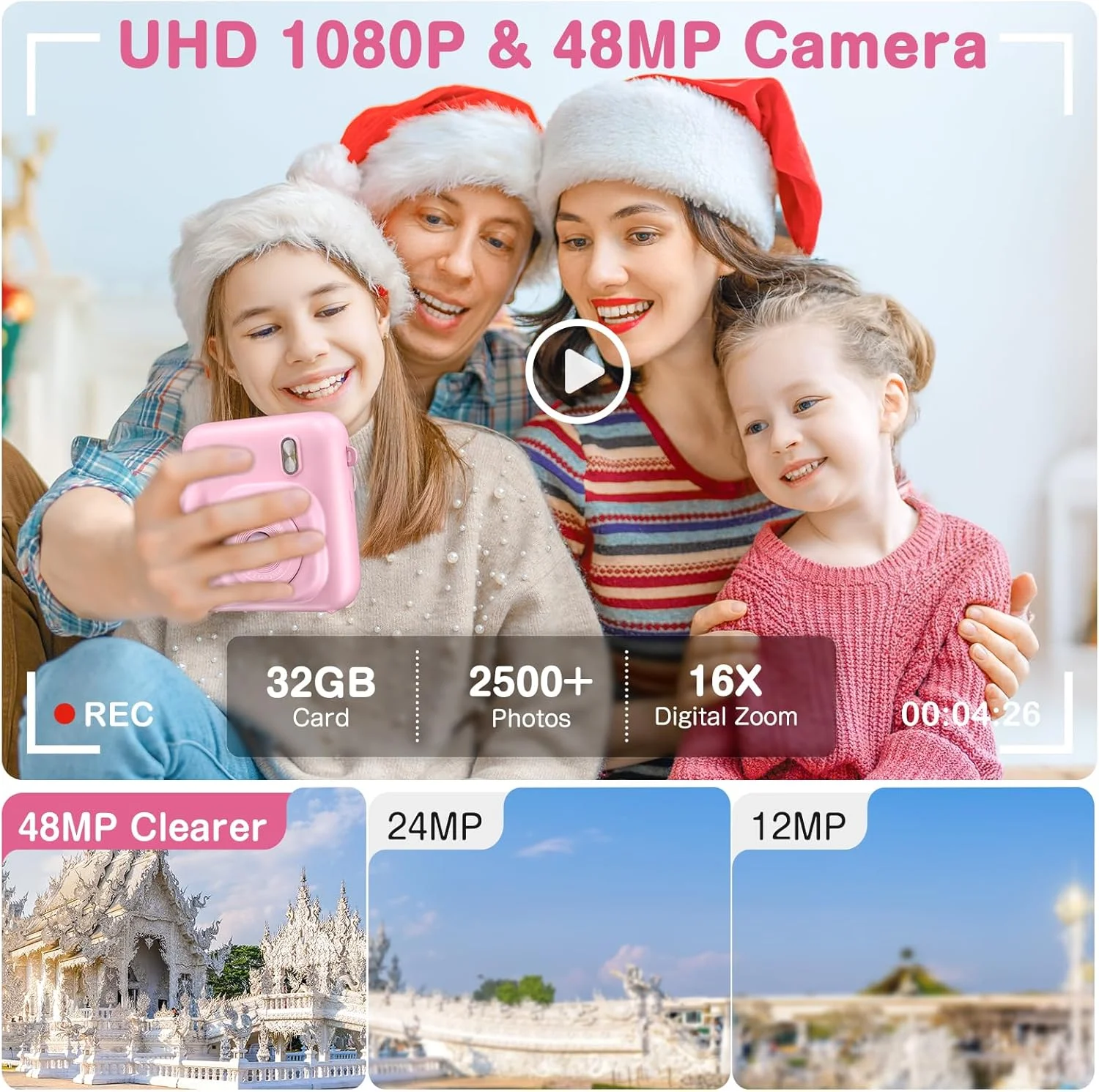 دوربین چاپ فوری کودکانه، دو لنز 48 مگاپیکسل، دوربین سلفی و فیلمبرداری HD 1080P به همراه کارت 32 گیگابایتی و 4 کاغذ چاپ، مناسب هدیه تولد برای پسران و دختران 3 تا 12 سال (صورتی) دوربین چاپ فوری کودکانه، دو لنز 48 مگاپیکسل، دوربین سلفی و فیلمبرداری HD 1080P به همراه کارت 32 گیگابایتی و 4 کاغذ چاپ، مناسب هدیه تولد برای پسران و دختران 3 تا 12 سال (صورتی)